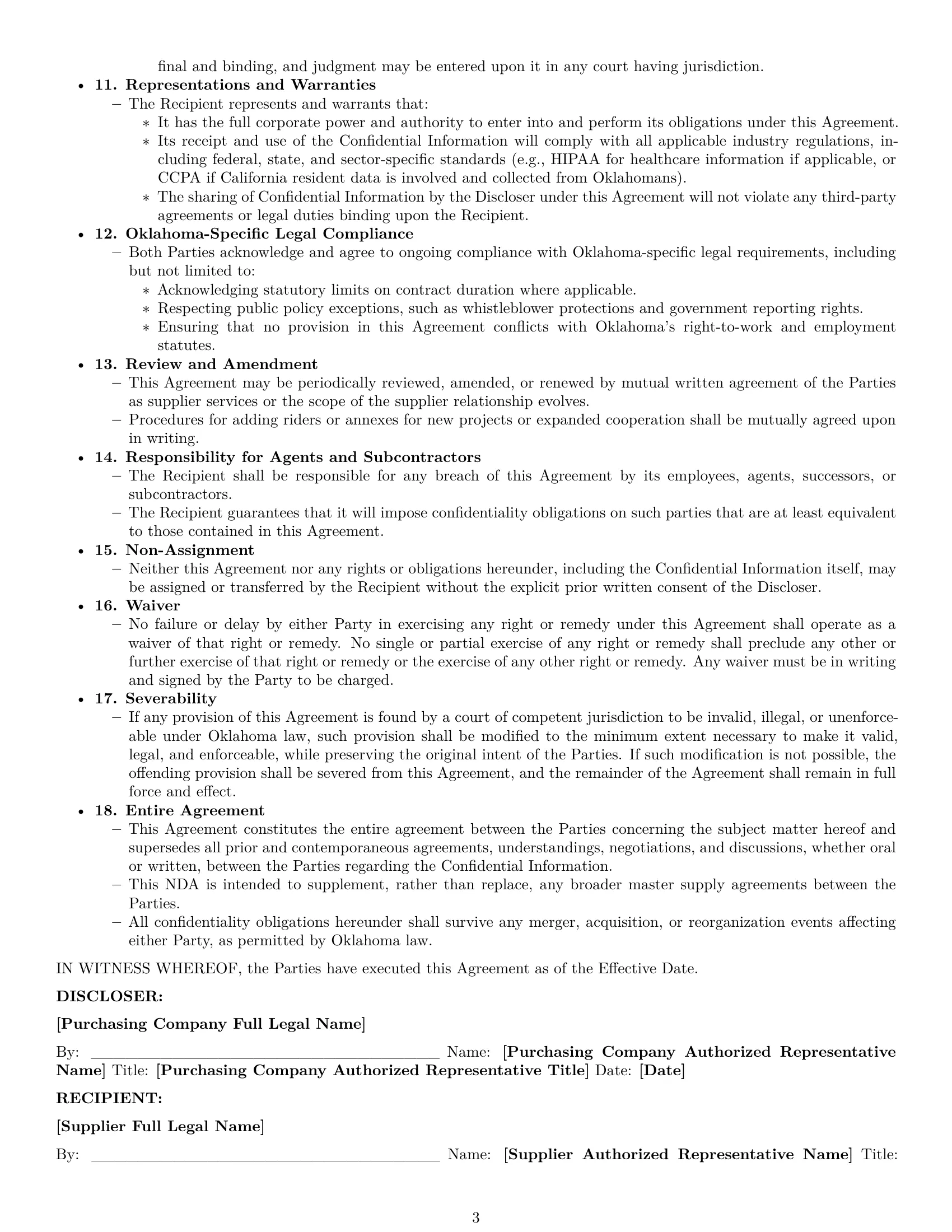 Preview page 3 of Pro Oklahoma supplier nda template