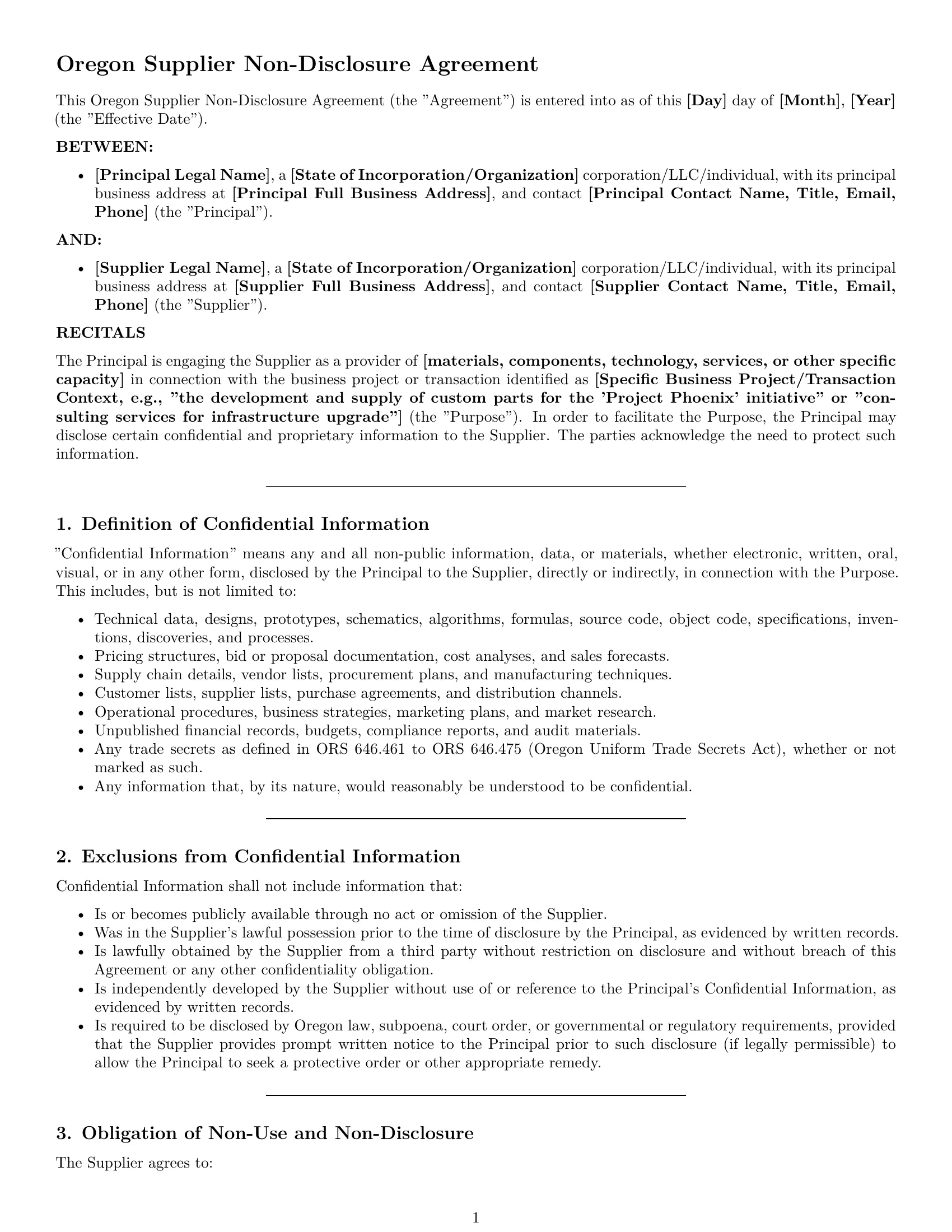 Preview page 1 of Pro Oregon supplier nda template