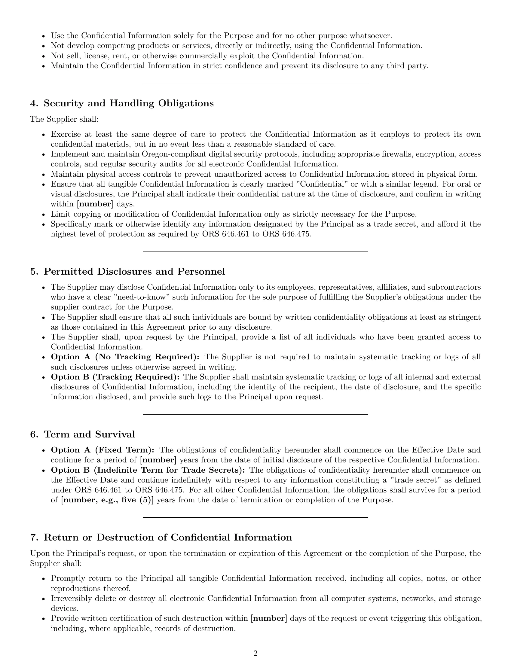 Preview page 2 of Pro Oregon supplier nda template