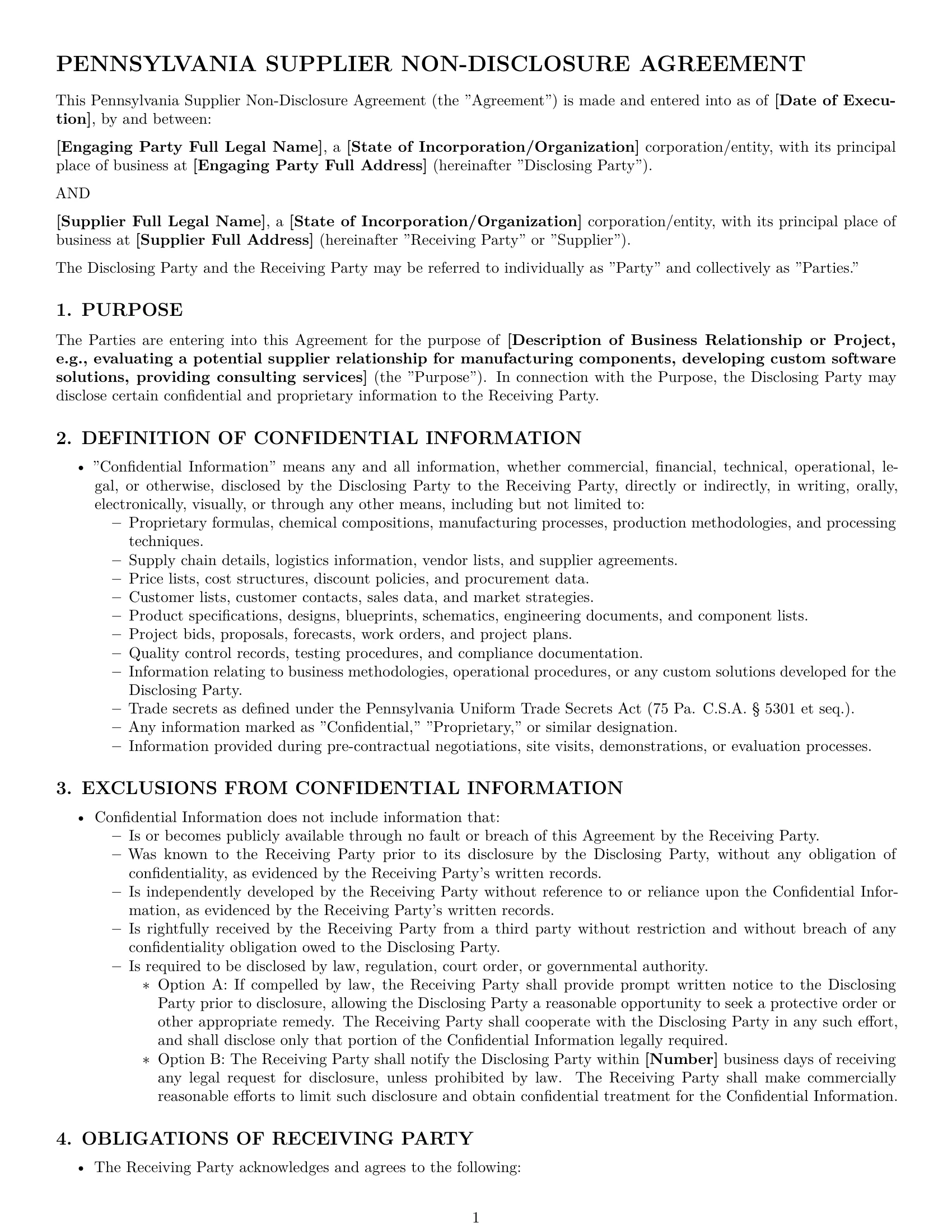 Preview page 1 of Pro Pennsylvania supplier nda template