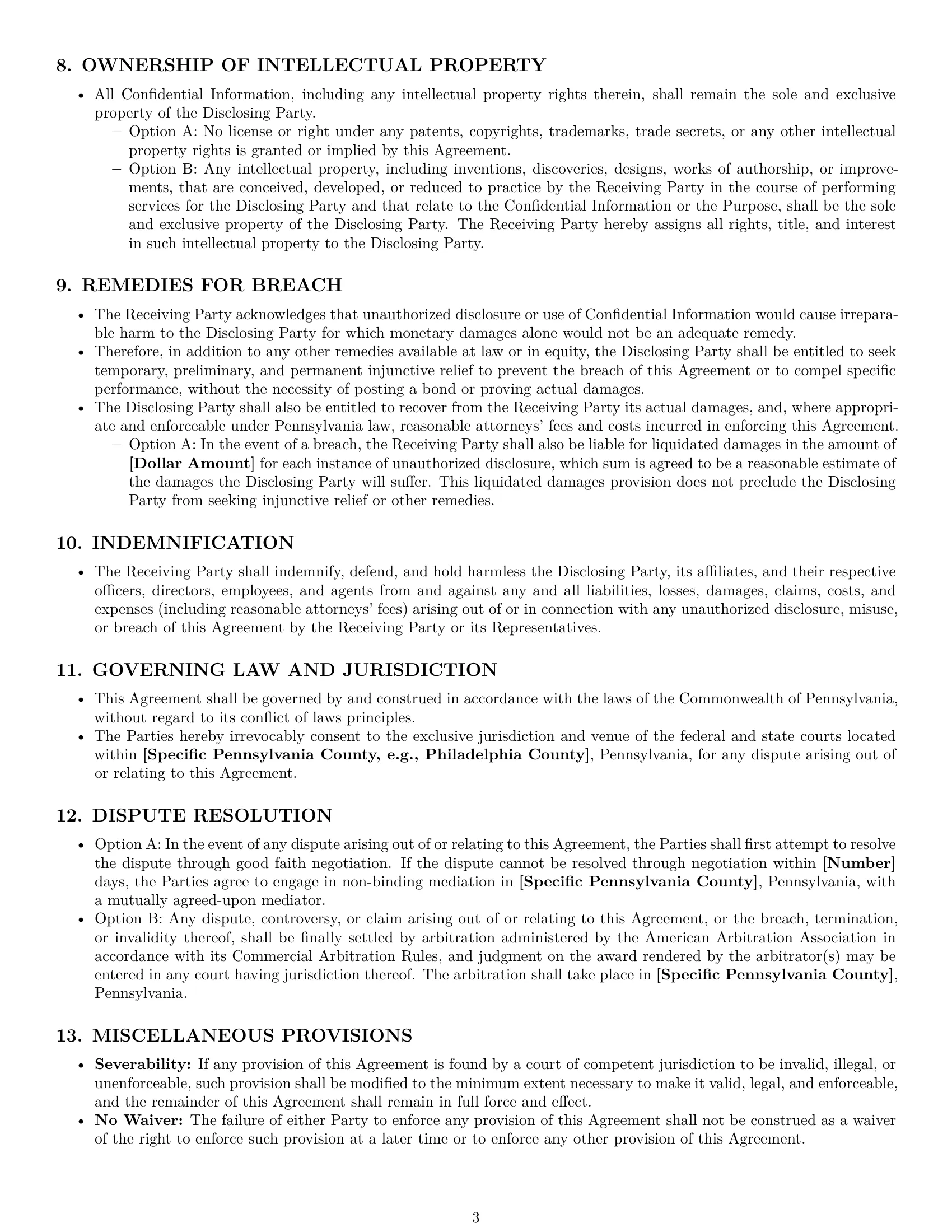Preview page 3 of Pro Pennsylvania supplier nda template