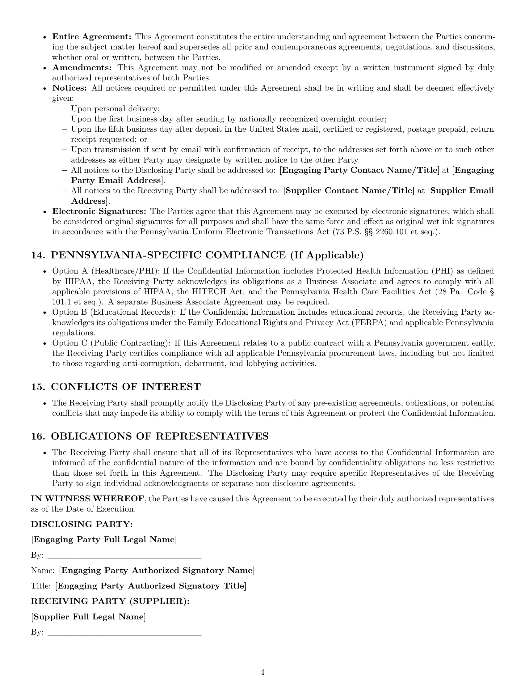 Preview page 4 of Pro Pennsylvania supplier nda template