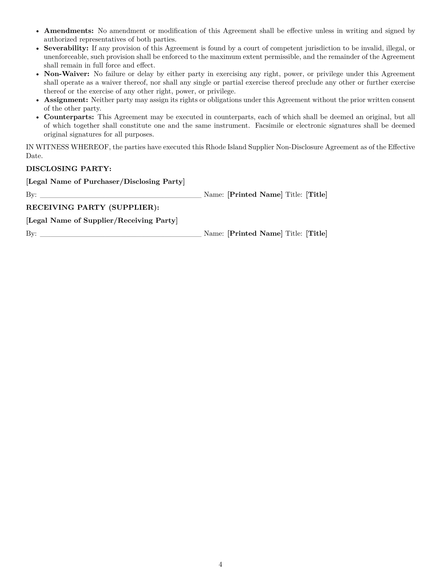 Preview page 4 of Pro Rhode Island supplier nda template
