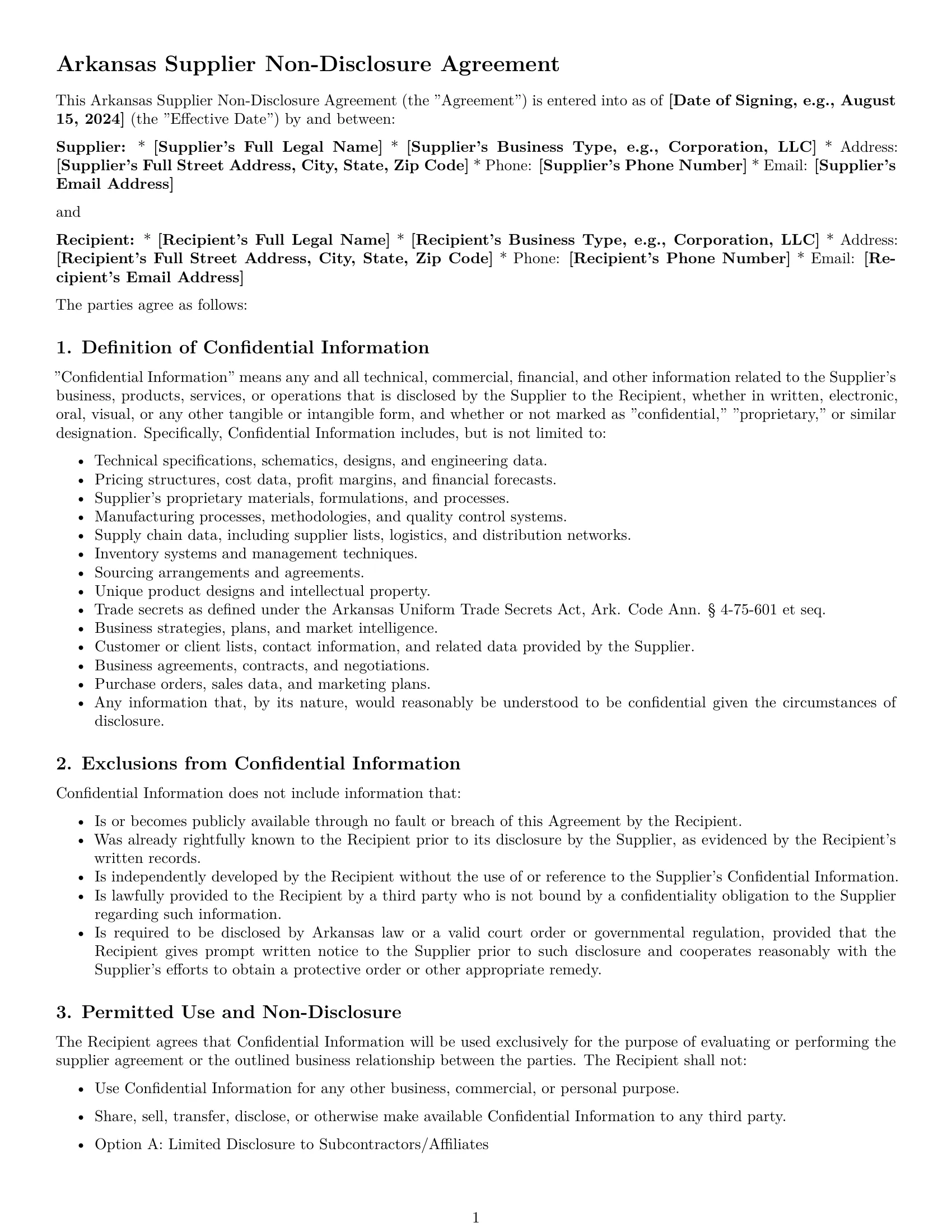 Preview page 1 of Pro Arkansas supplier nda template
