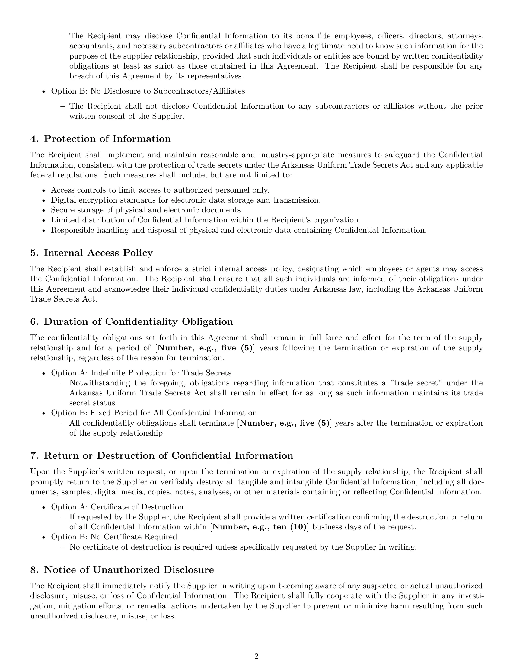 Preview page 2 of Pro Arkansas supplier nda template