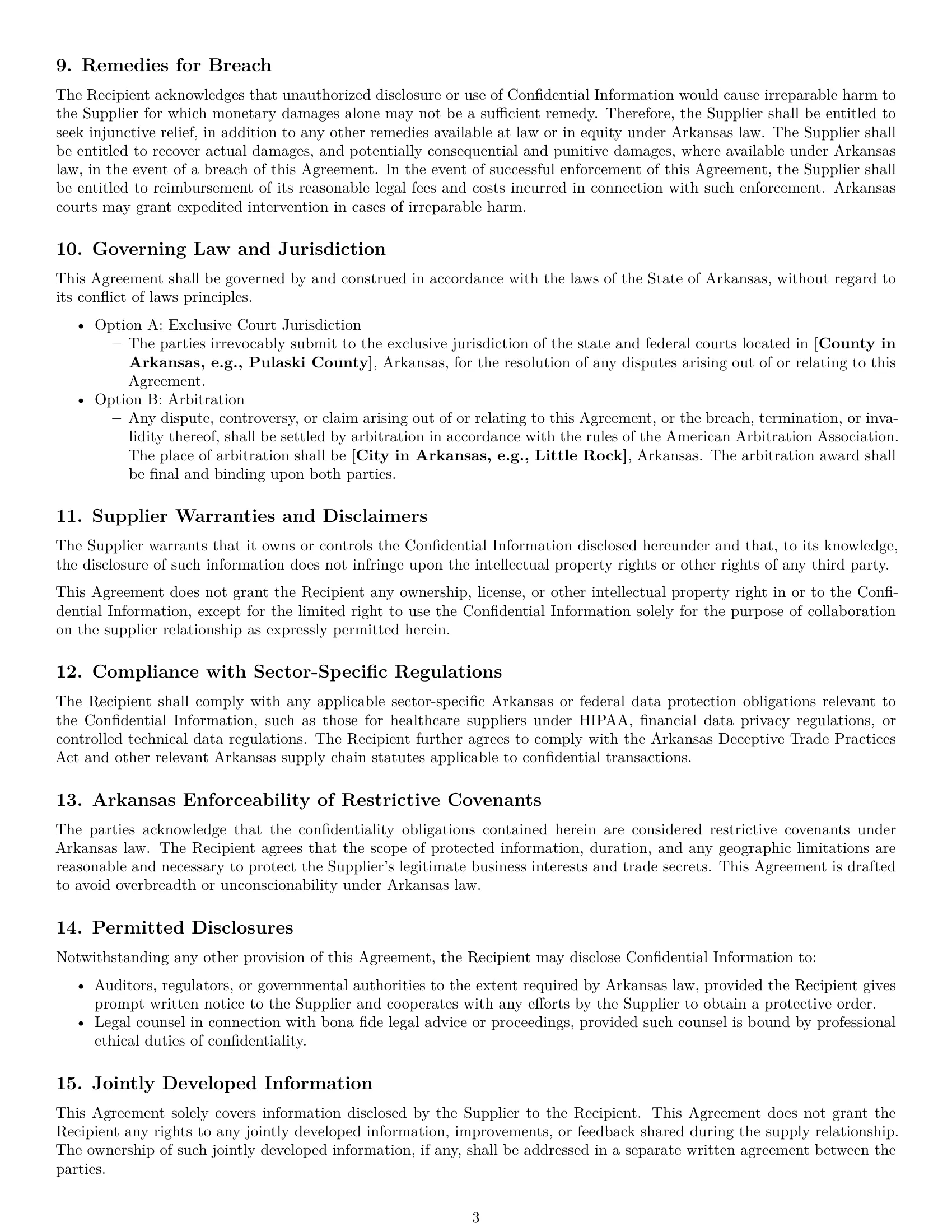 Preview page 3 of Pro Arkansas supplier nda template