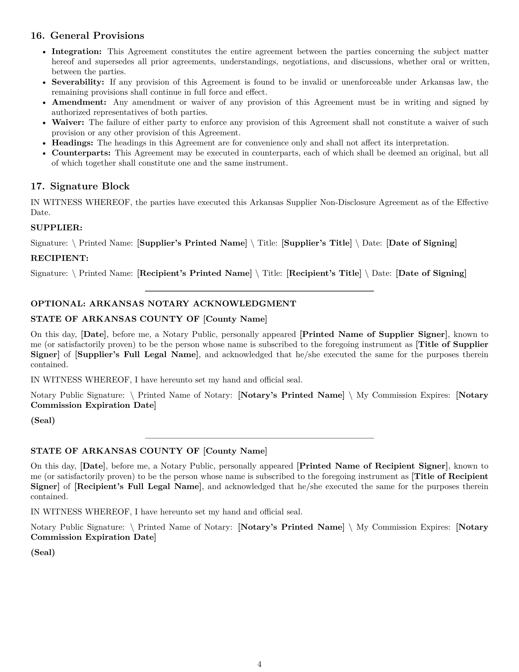 Preview page 4 of Pro Arkansas supplier nda template