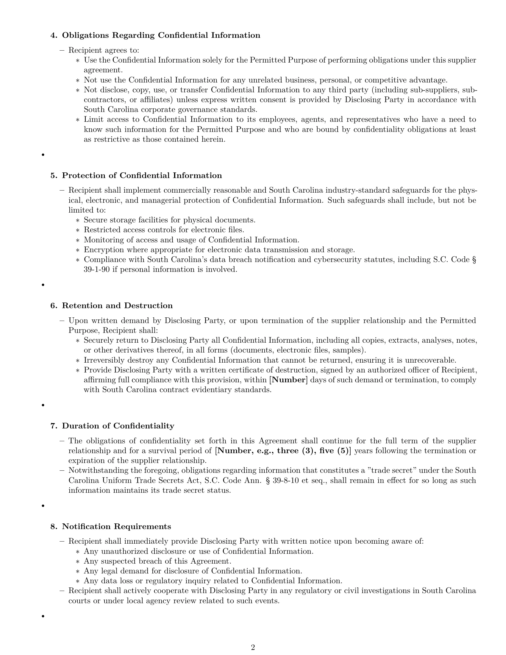 Preview page 2 of Pro South Carolina supplier nda template