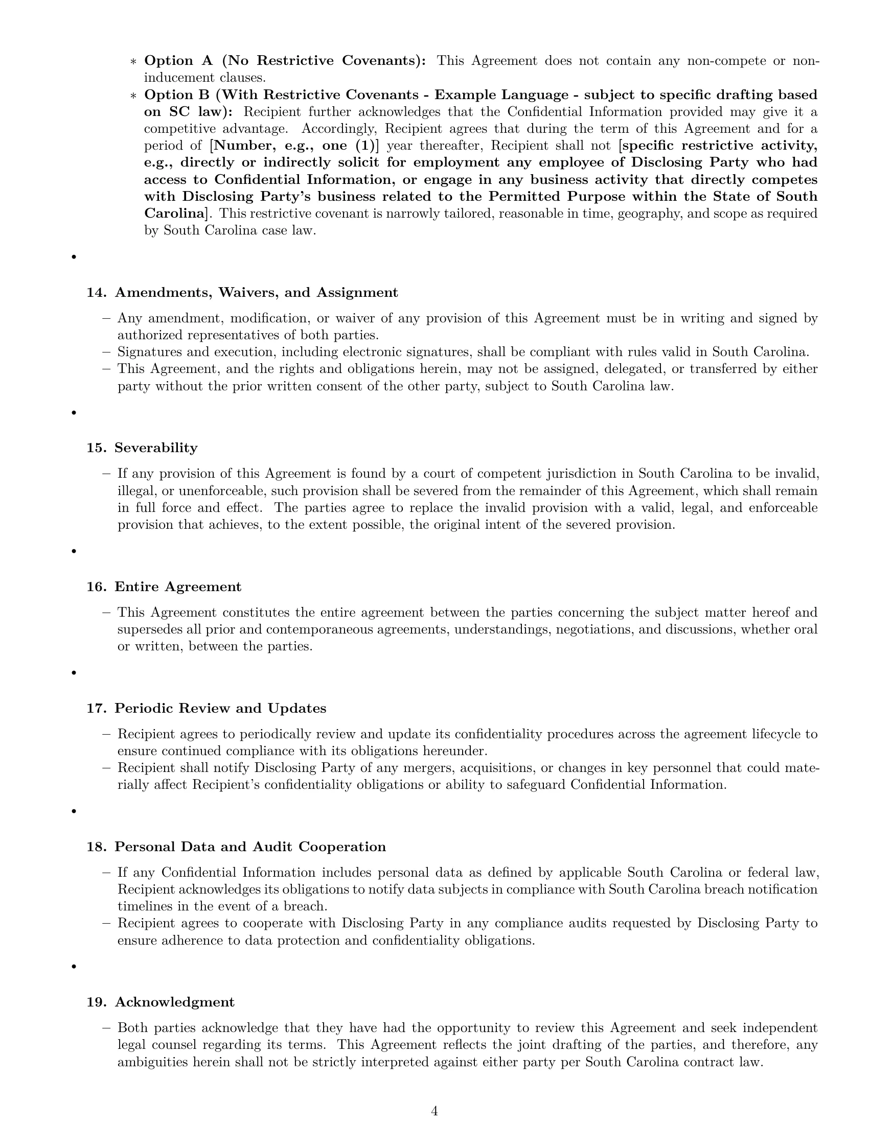 Preview page 4 of Pro South Carolina supplier nda template