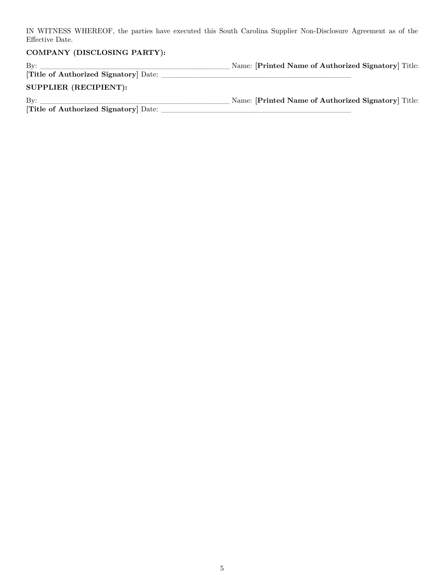 Preview page 5 of Pro South Carolina supplier nda template