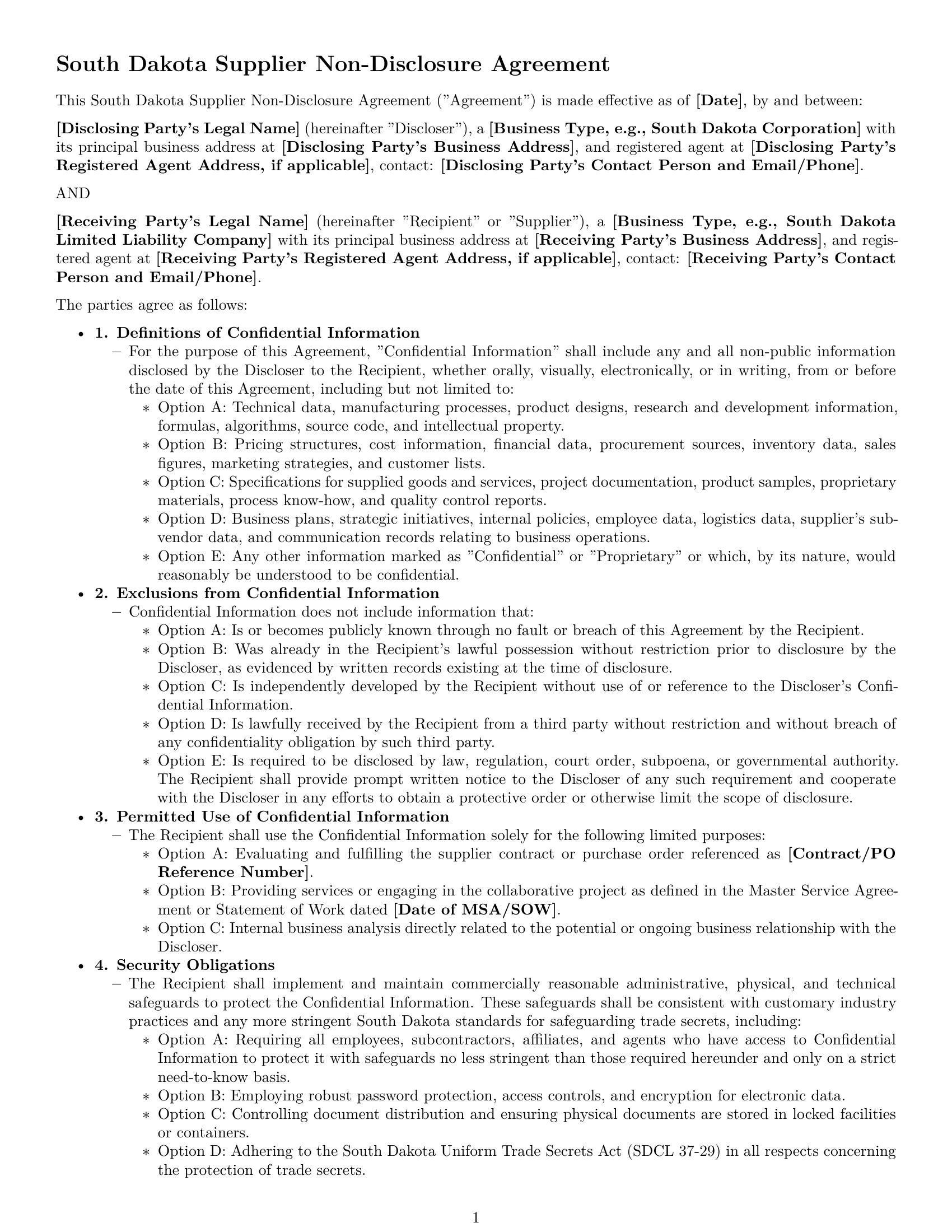 Preview page 1 of Pro South Dakota supplier nda template