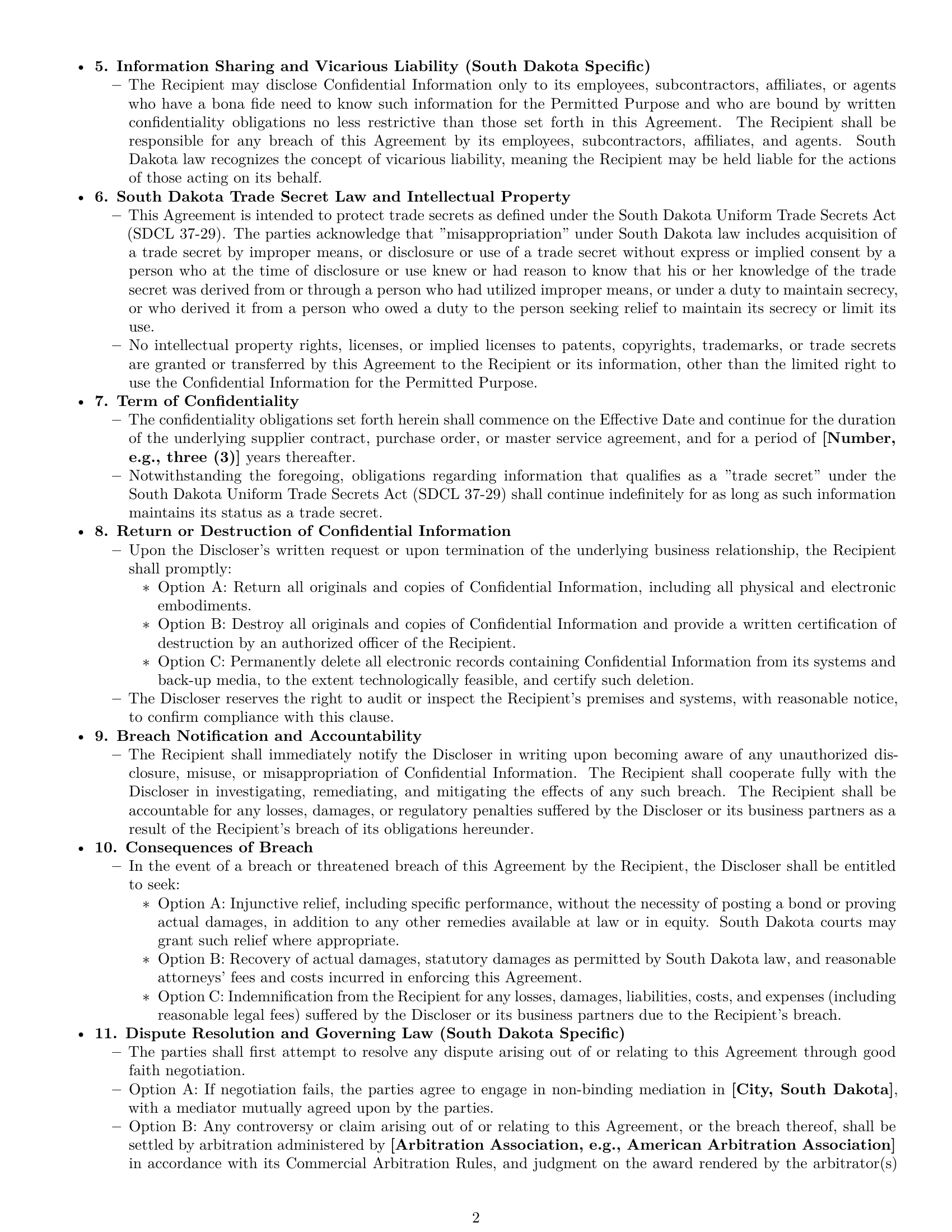 Preview page 2 of Pro South Dakota supplier nda template