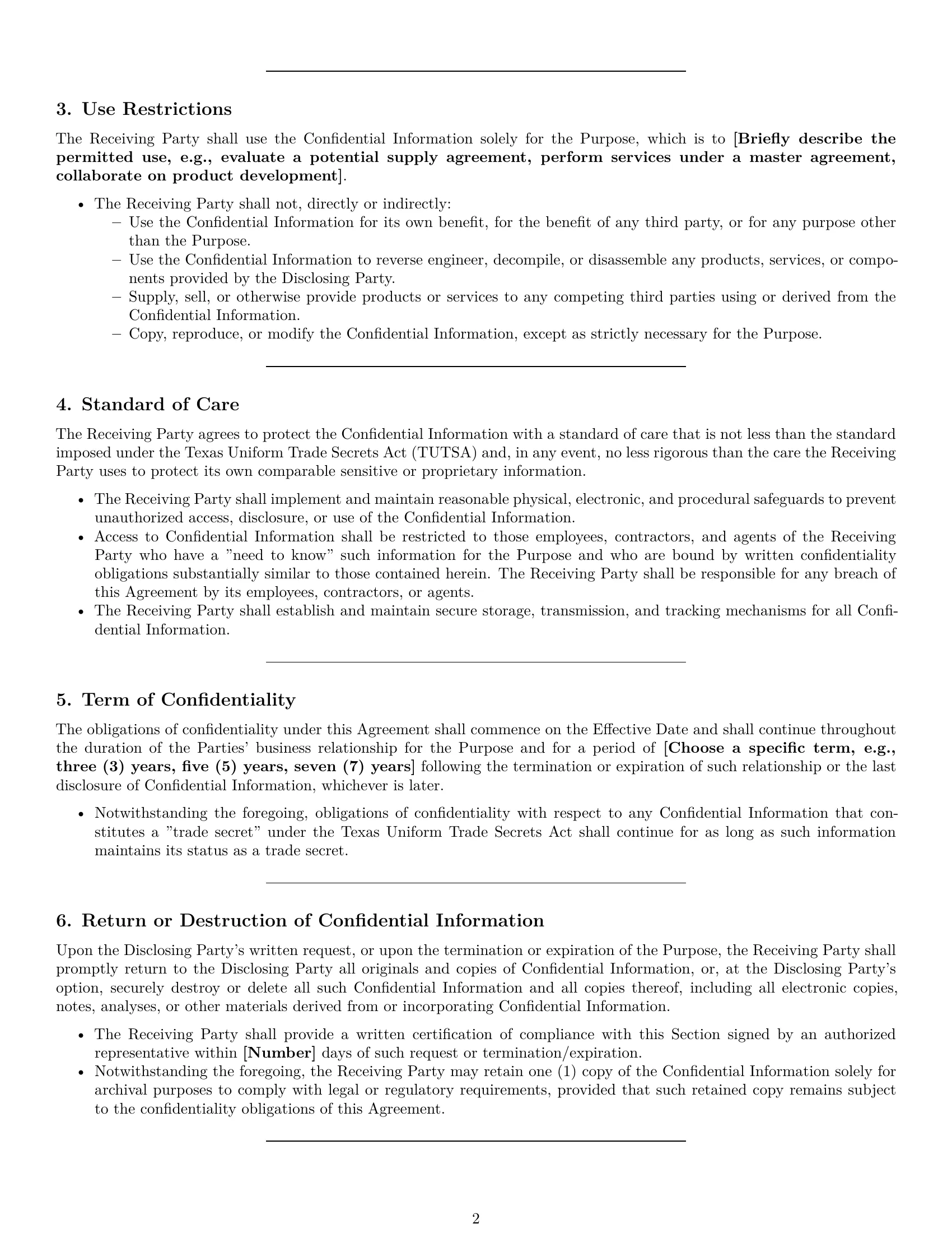 Preview page 2 of Pro Texas supplier nda template