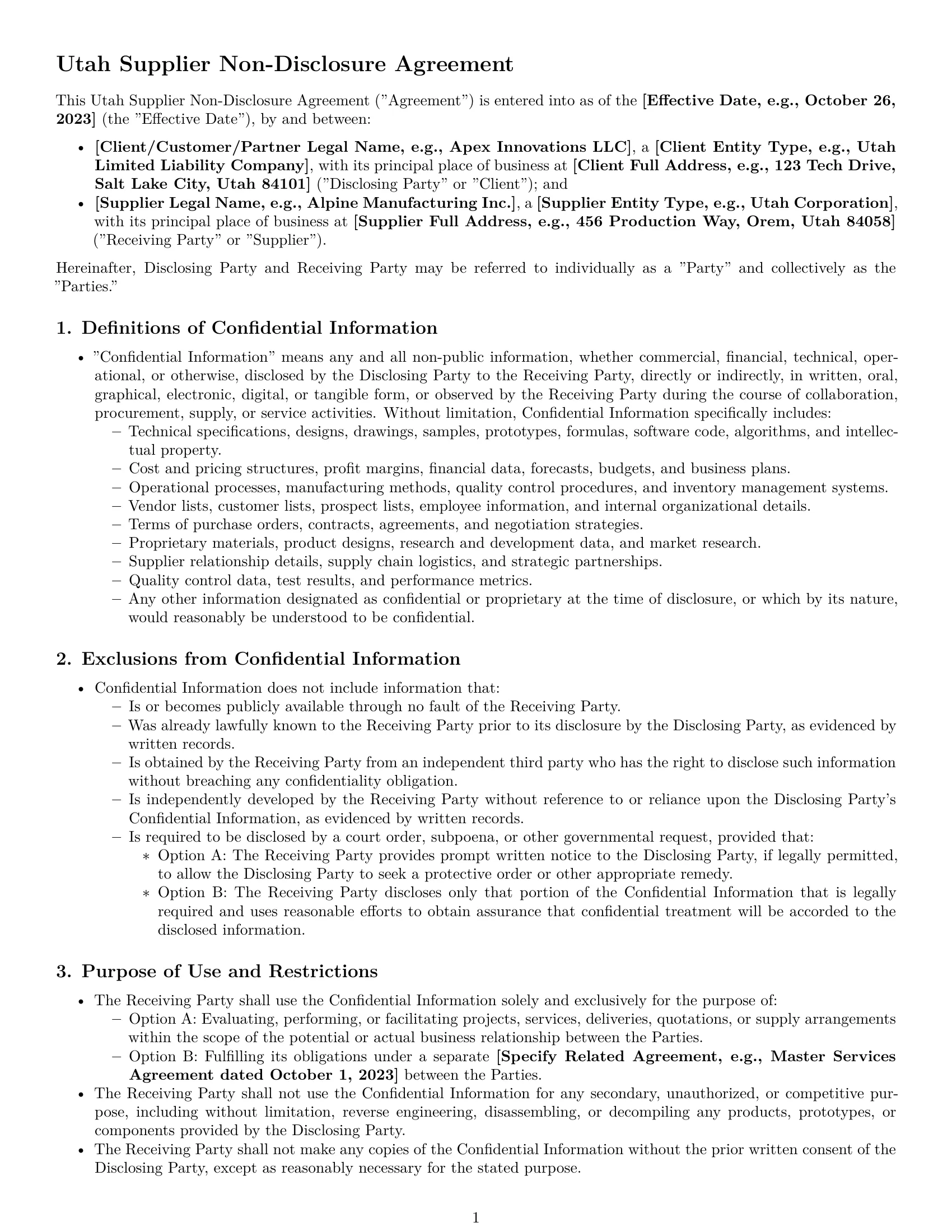 Preview page 1 of Pro Utah supplier nda template