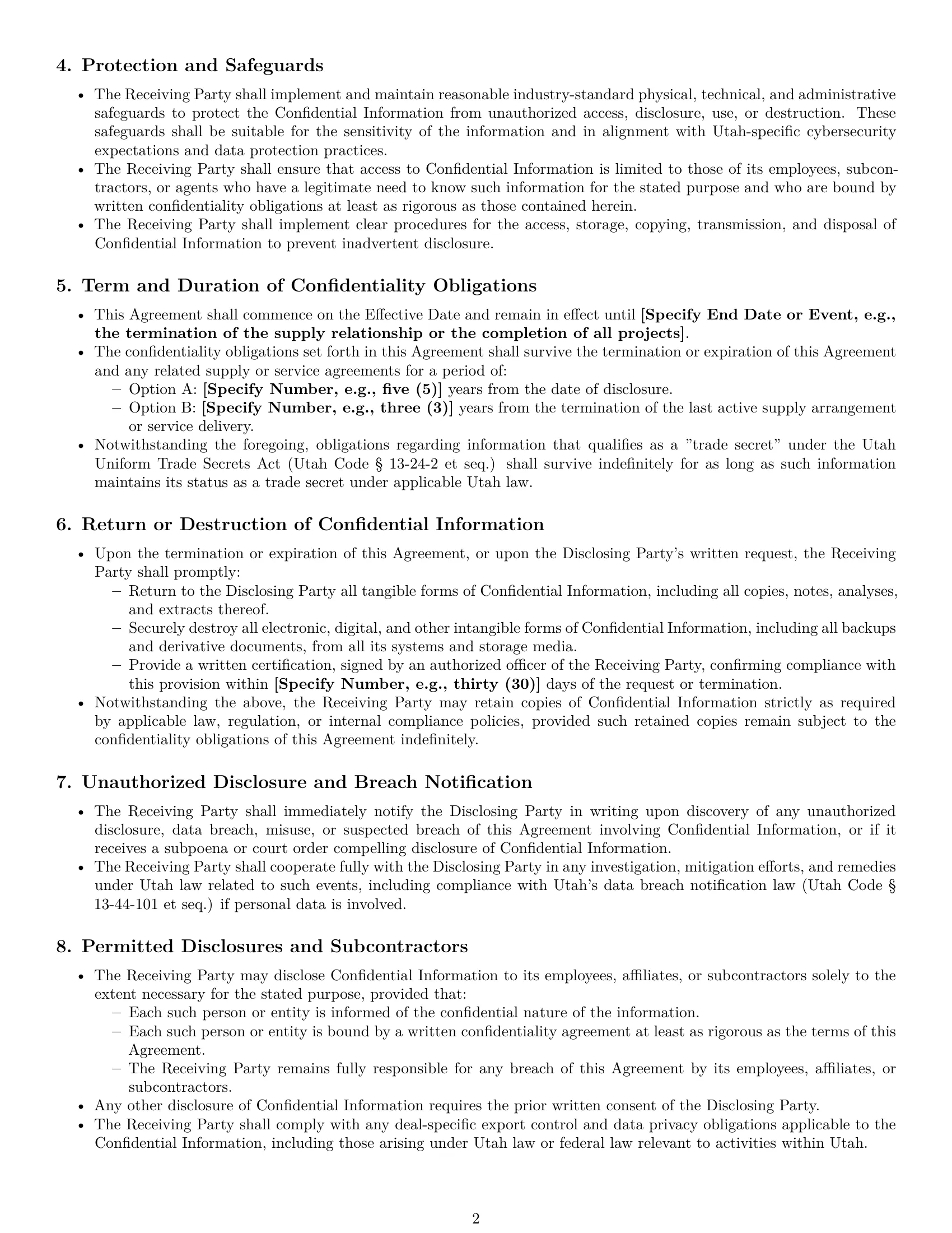 Preview page 2 of Pro Utah supplier nda template
