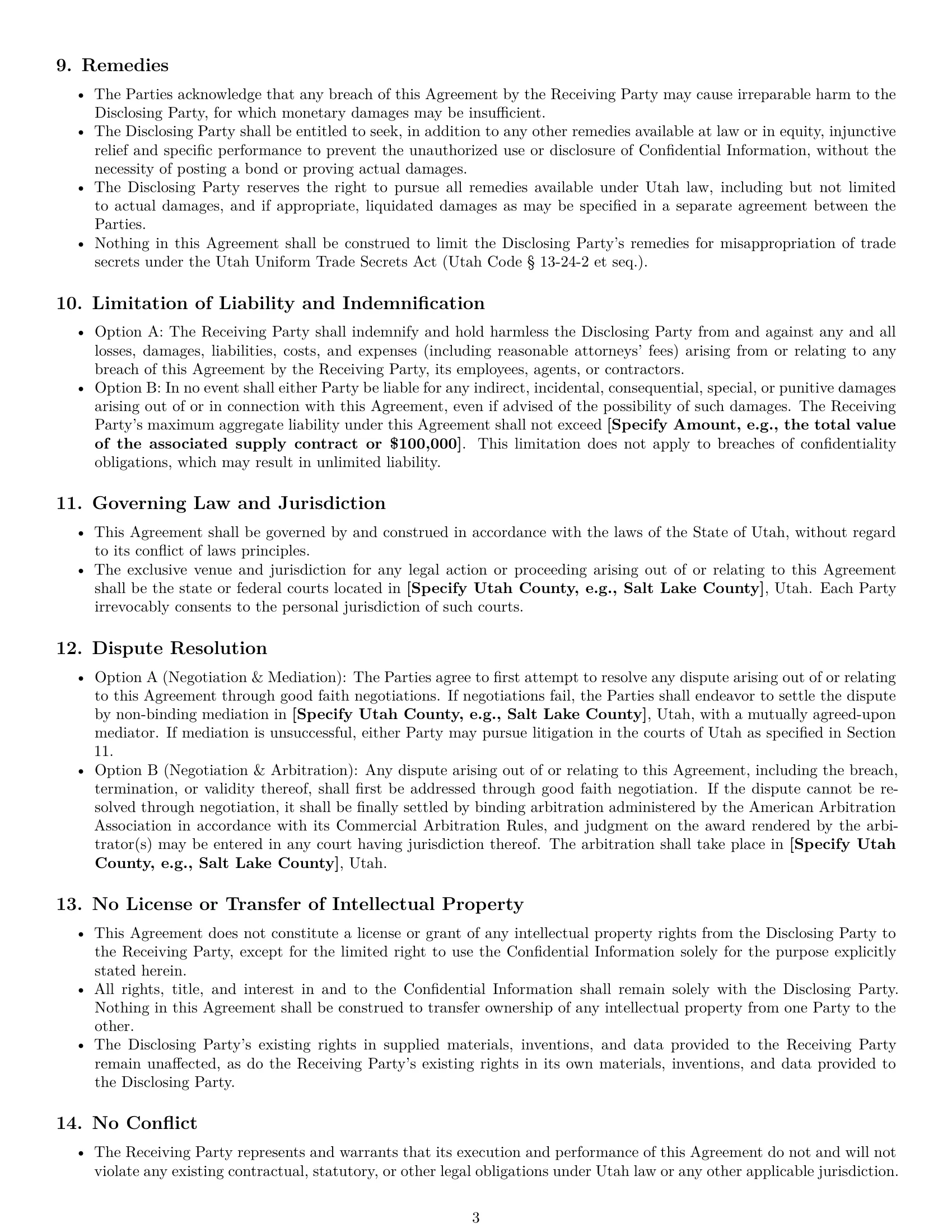 Preview page 3 of Pro Utah supplier nda template