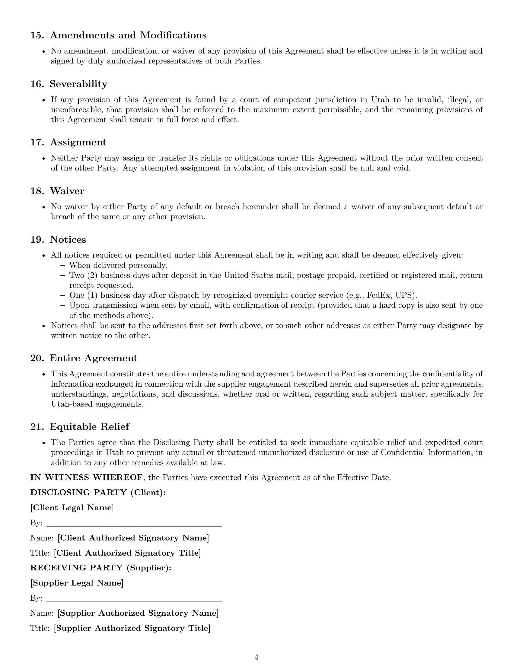 Preview page 4 of Pro Utah supplier nda template