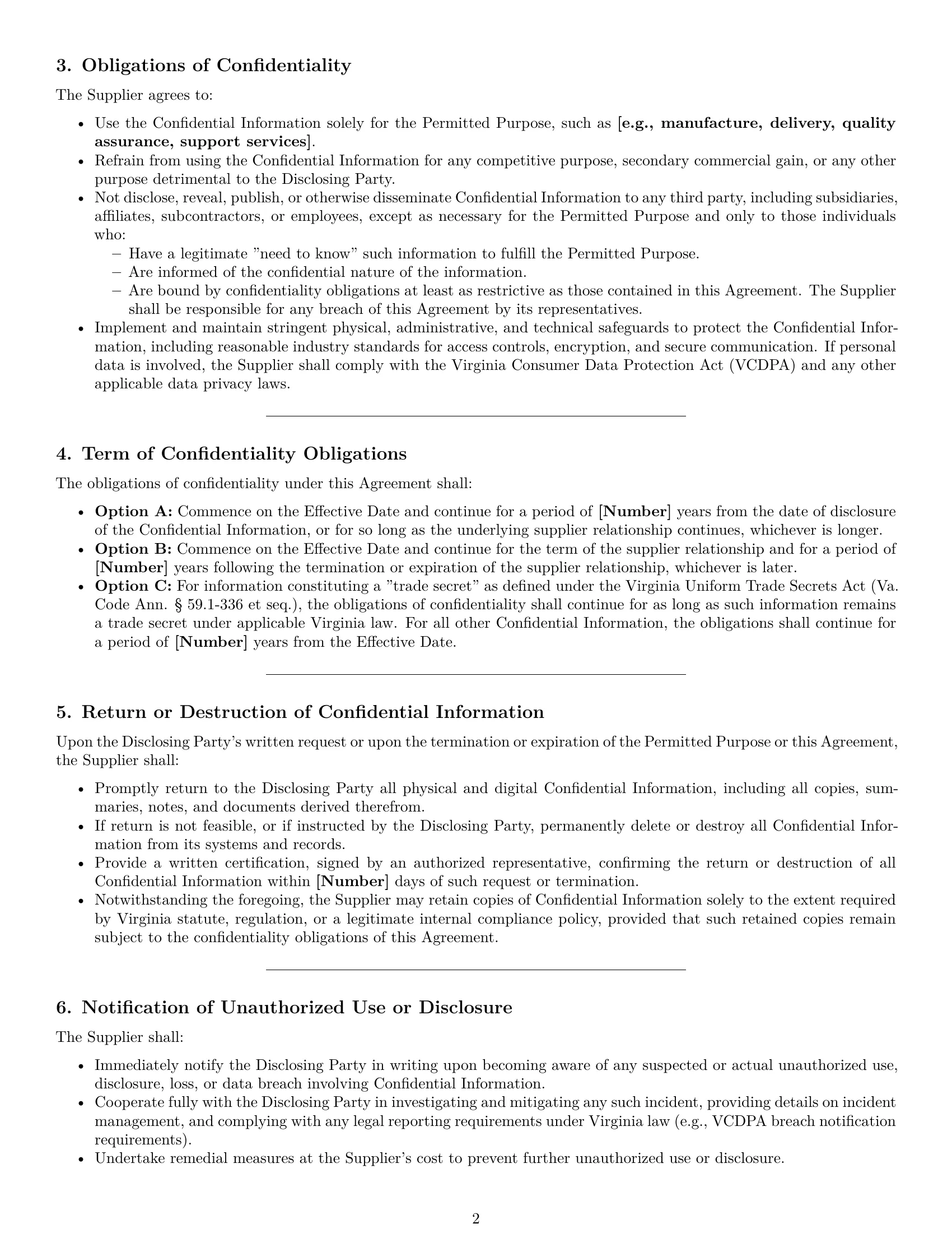 Preview page 2 of Pro Virginia supplier nda template