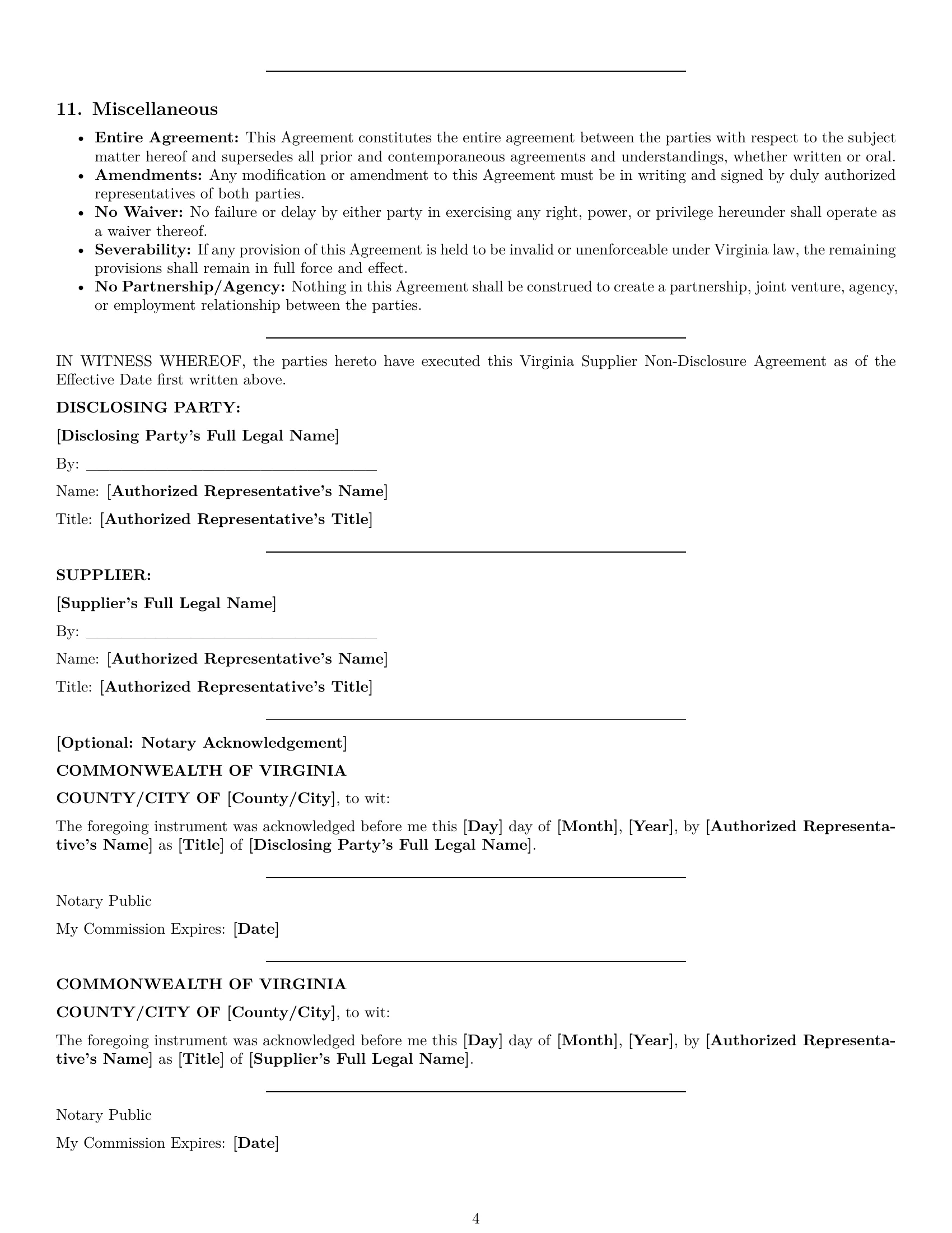 Preview page 4 of Pro Virginia supplier nda template