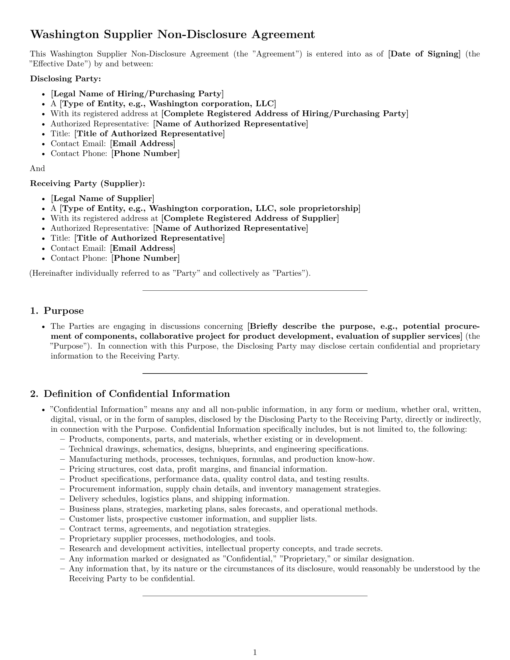 Preview page 1 of Pro Washington supplier nda template