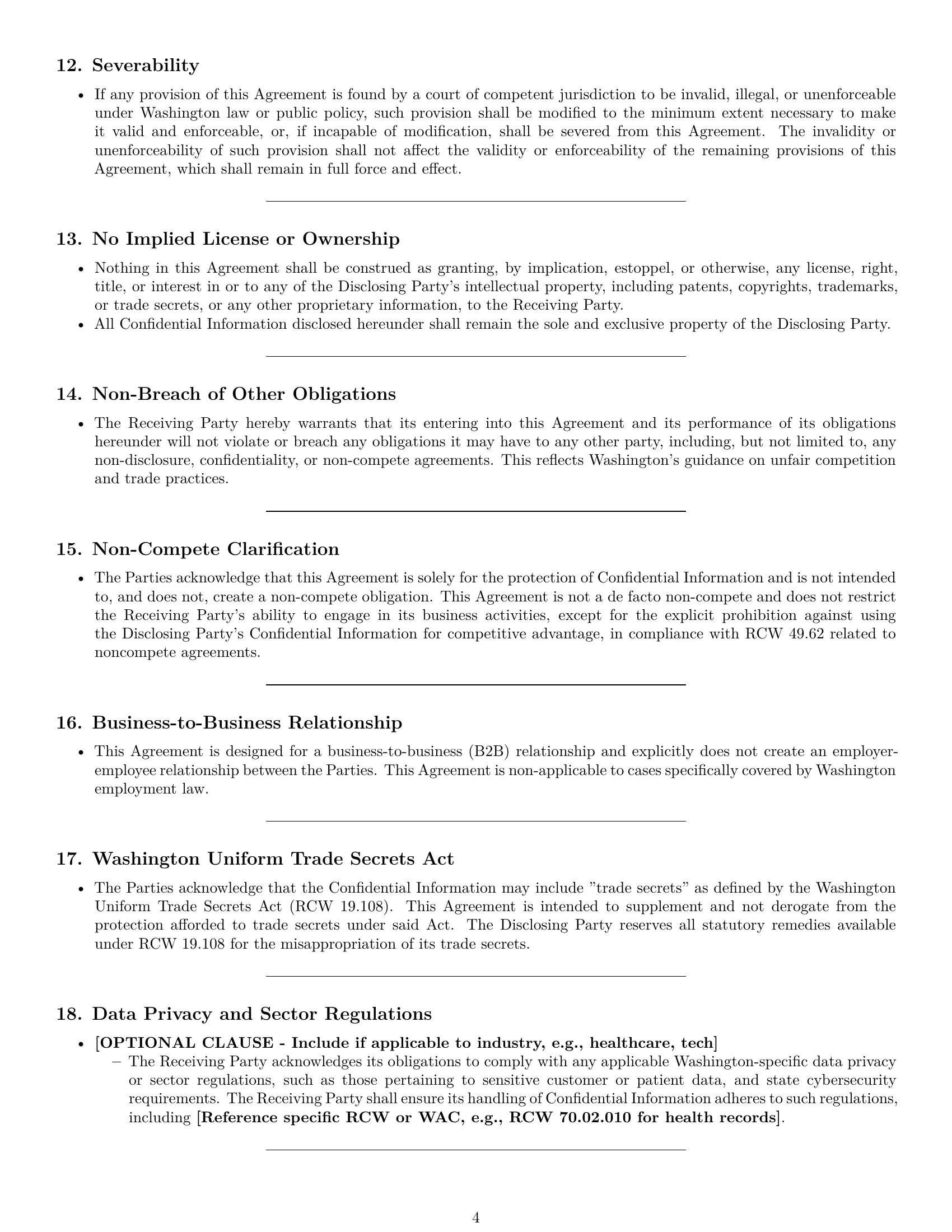 Preview page 4 of Pro Washington supplier nda template