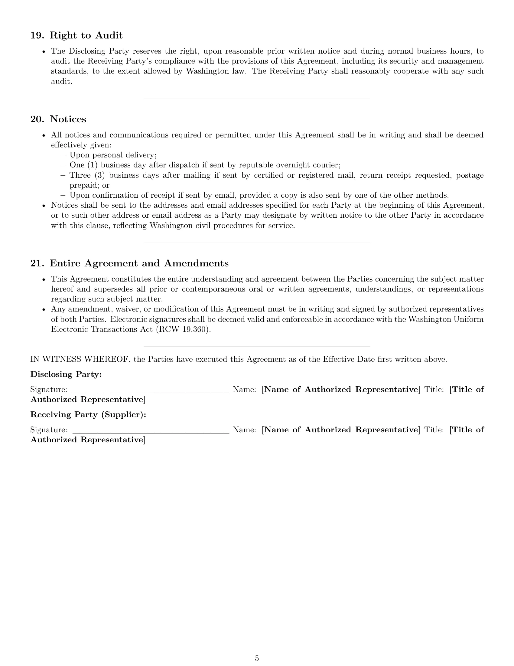 Preview page 5 of Pro Washington supplier nda template
