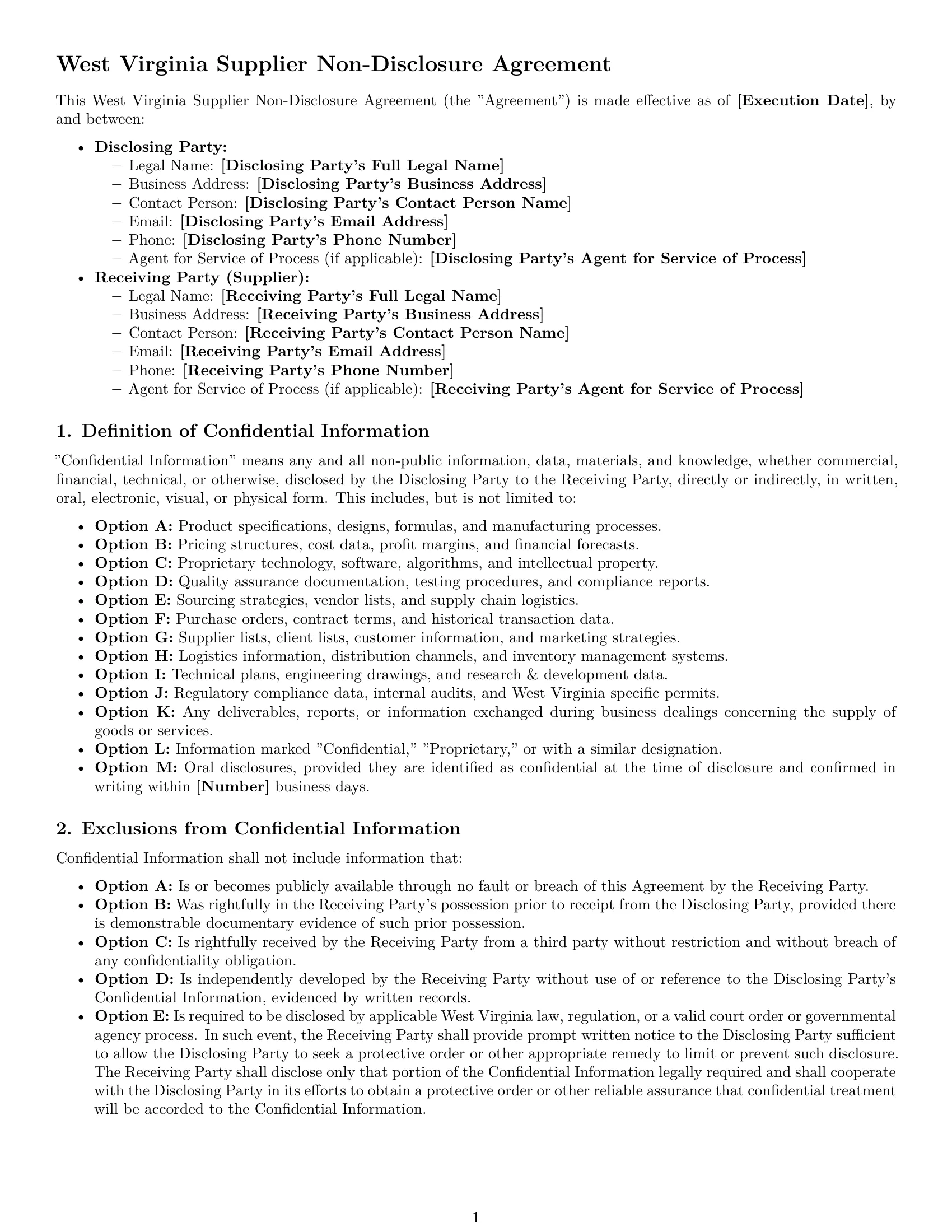 Preview page 1 of Pro West Virginia supplier nda template