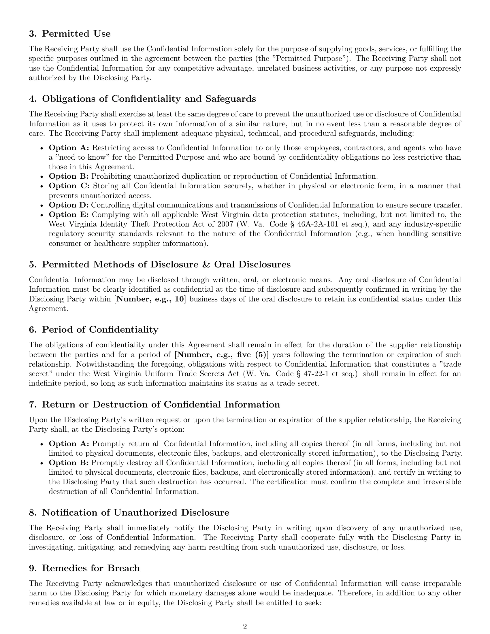 Preview page 2 of Pro West Virginia supplier nda template