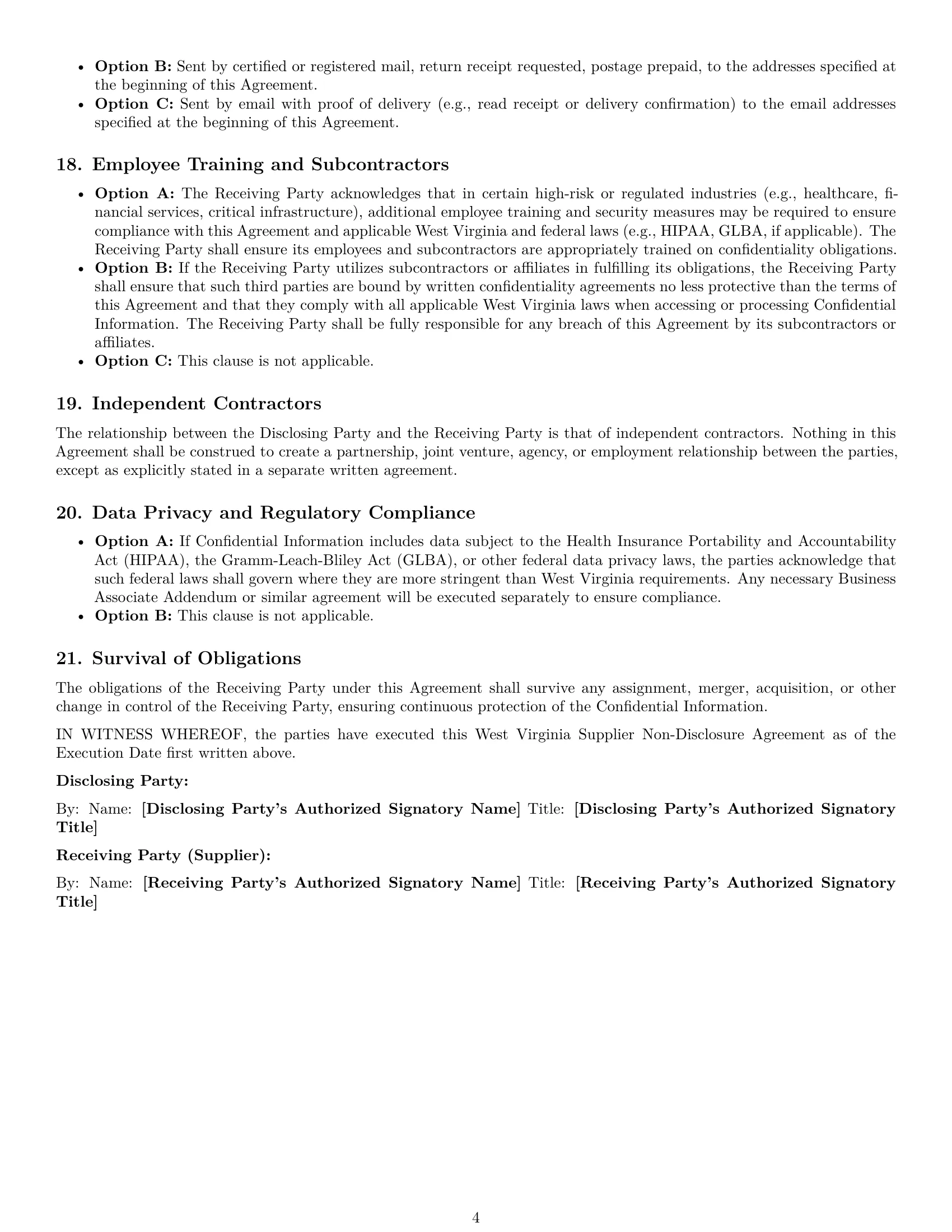 Preview page 4 of Pro West Virginia supplier nda template