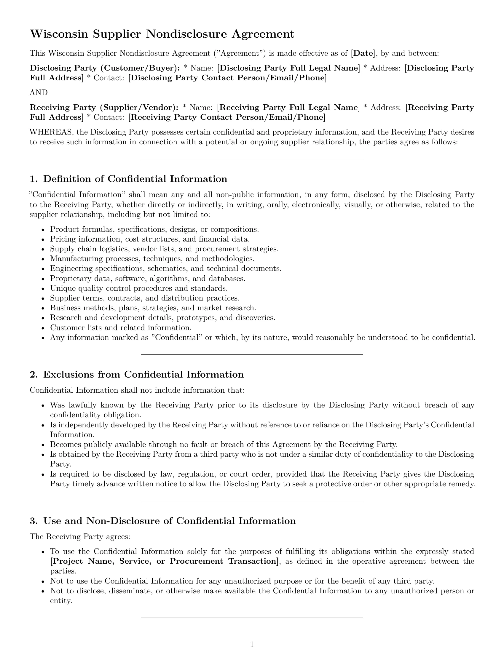 Preview page 1 of Pro Wisconsin supplier nda template
