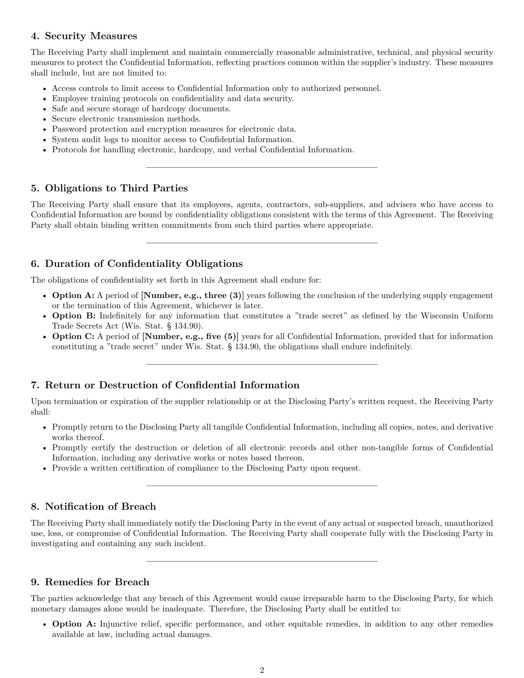 Preview page 2 of Pro Wisconsin supplier nda template