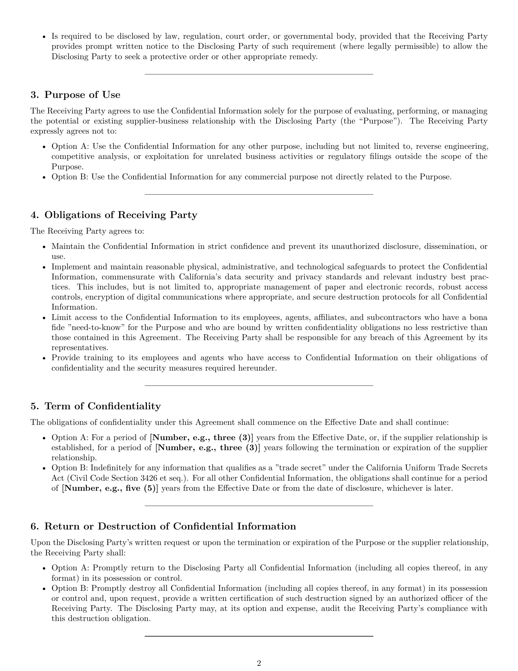 Preview page 2 of Pro California supplier nda template