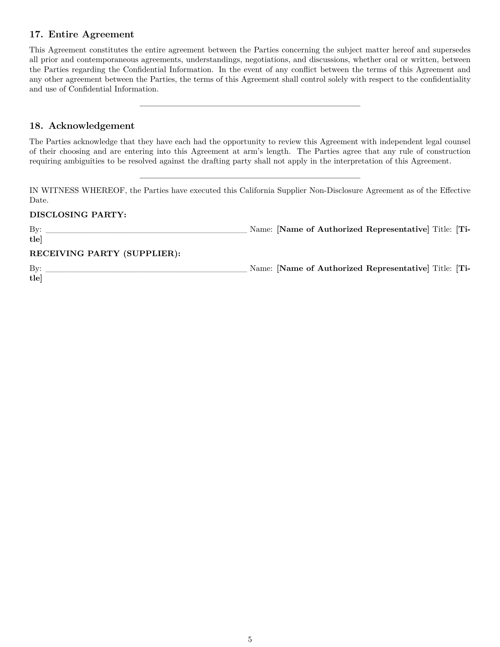 Preview page 5 of Pro California supplier nda template