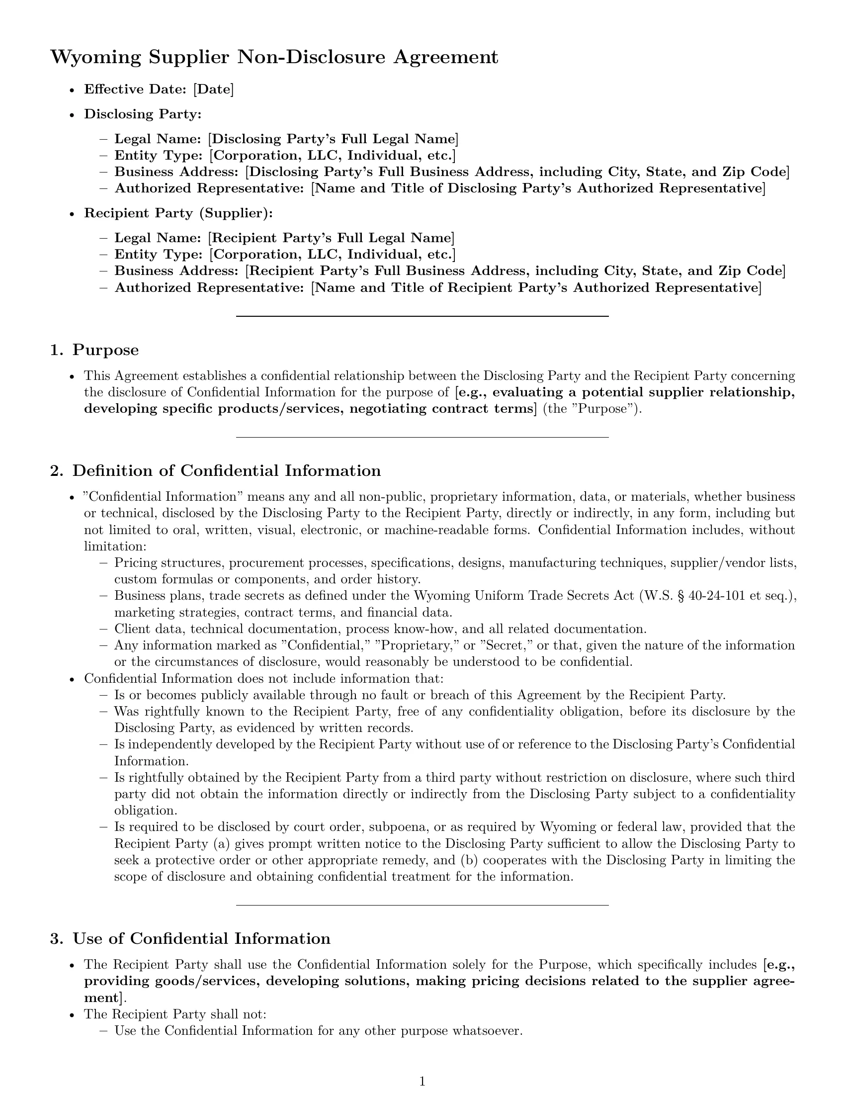 Preview page 1 of Pro Wyoming supplier nda template
