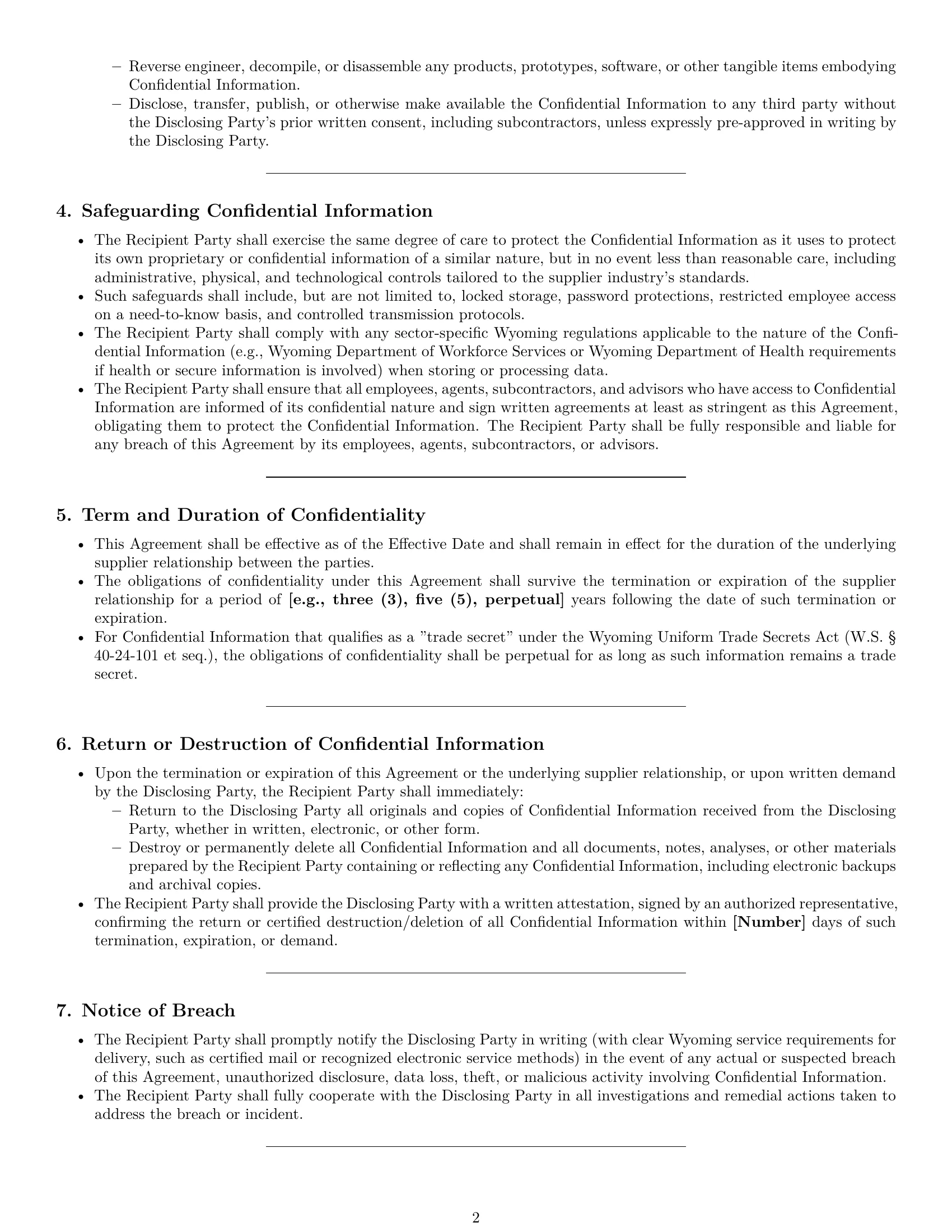 Preview page 2 of Pro Wyoming supplier nda template