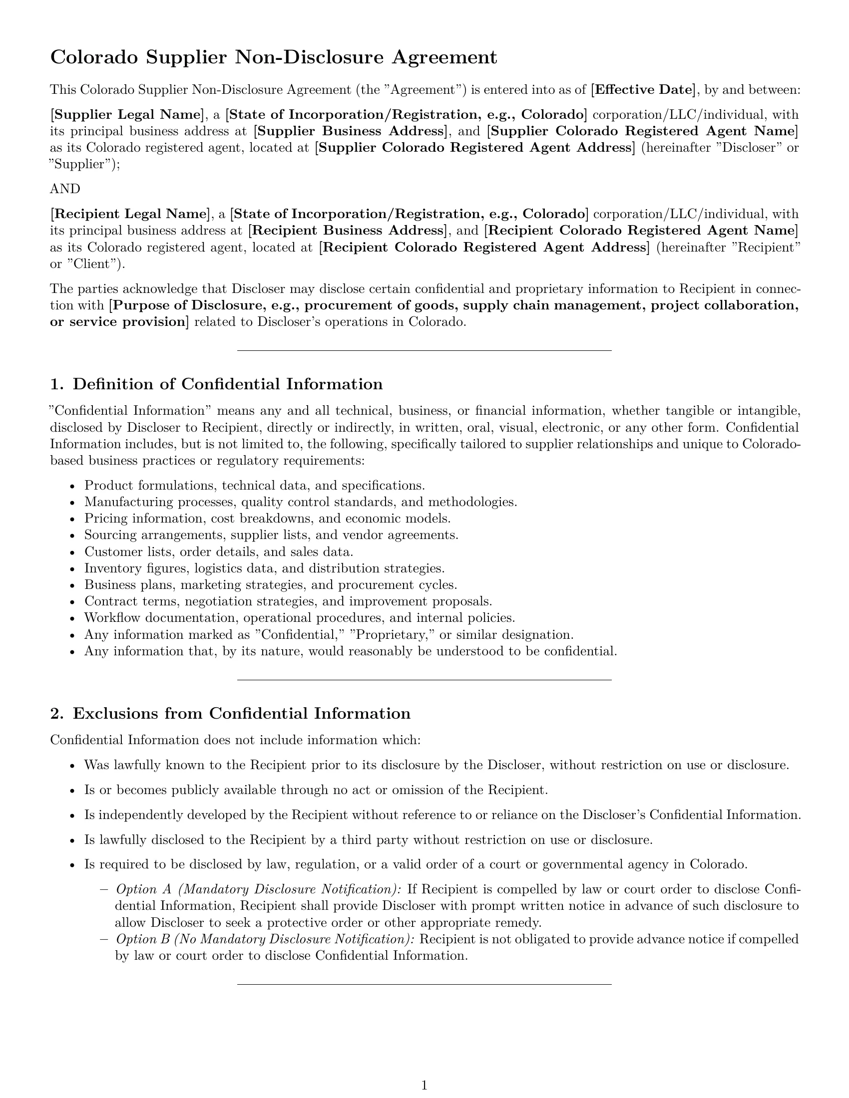 Preview page 1 of Pro Colorado supplier nda template