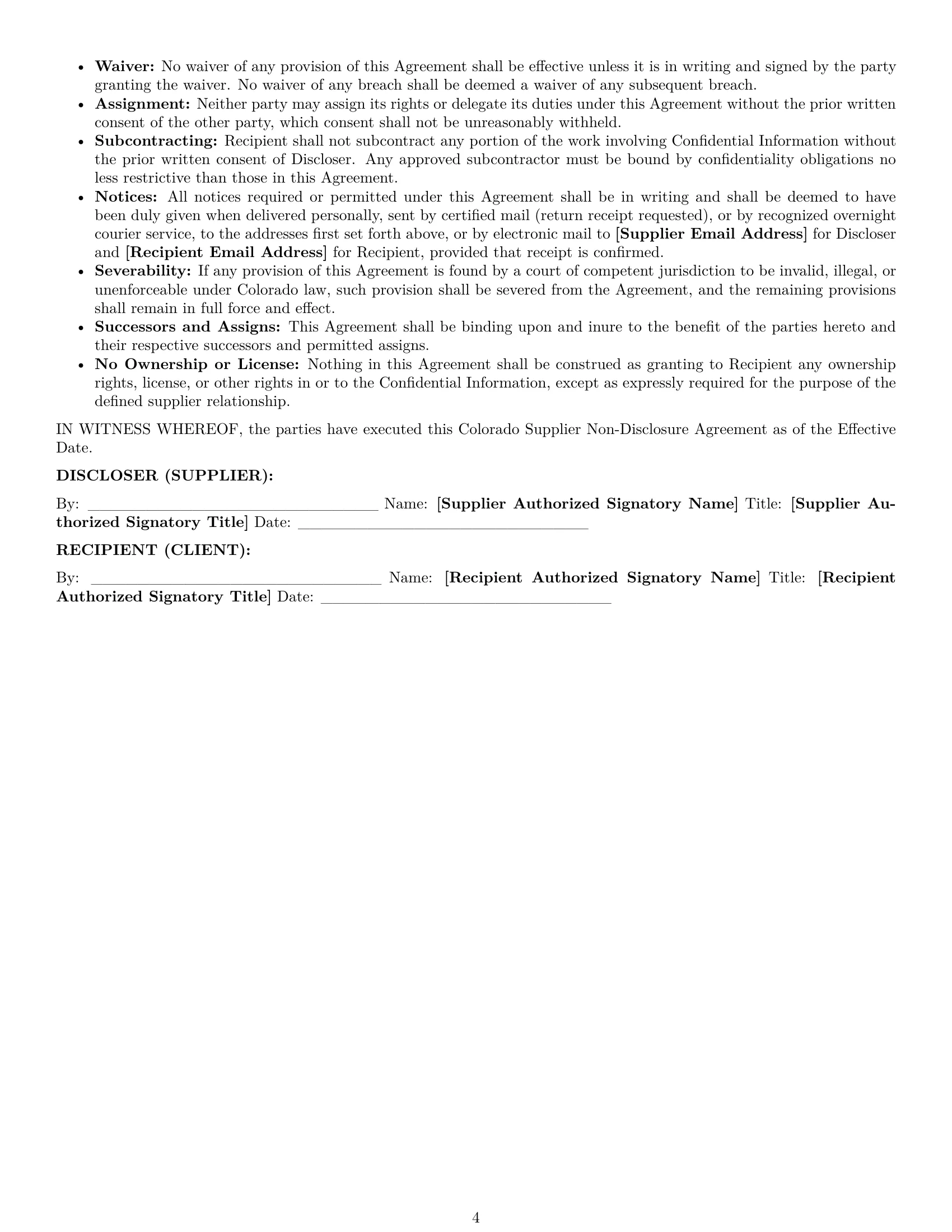 Preview page 4 of Pro Colorado supplier nda template
