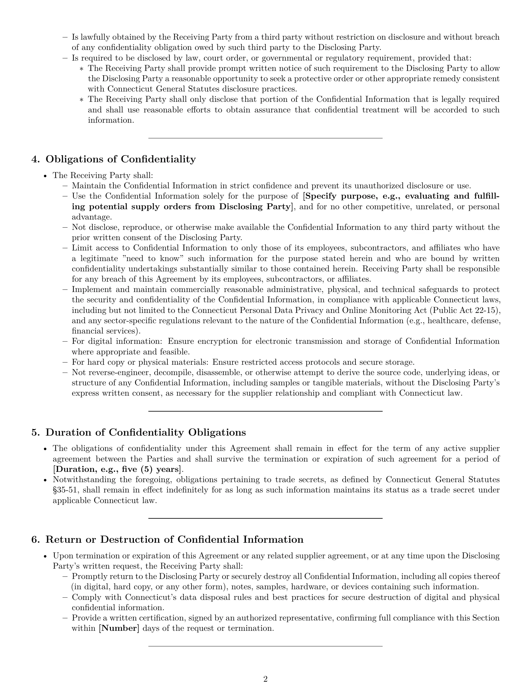 Preview page 2 of Pro Connecticut supplier nda template
