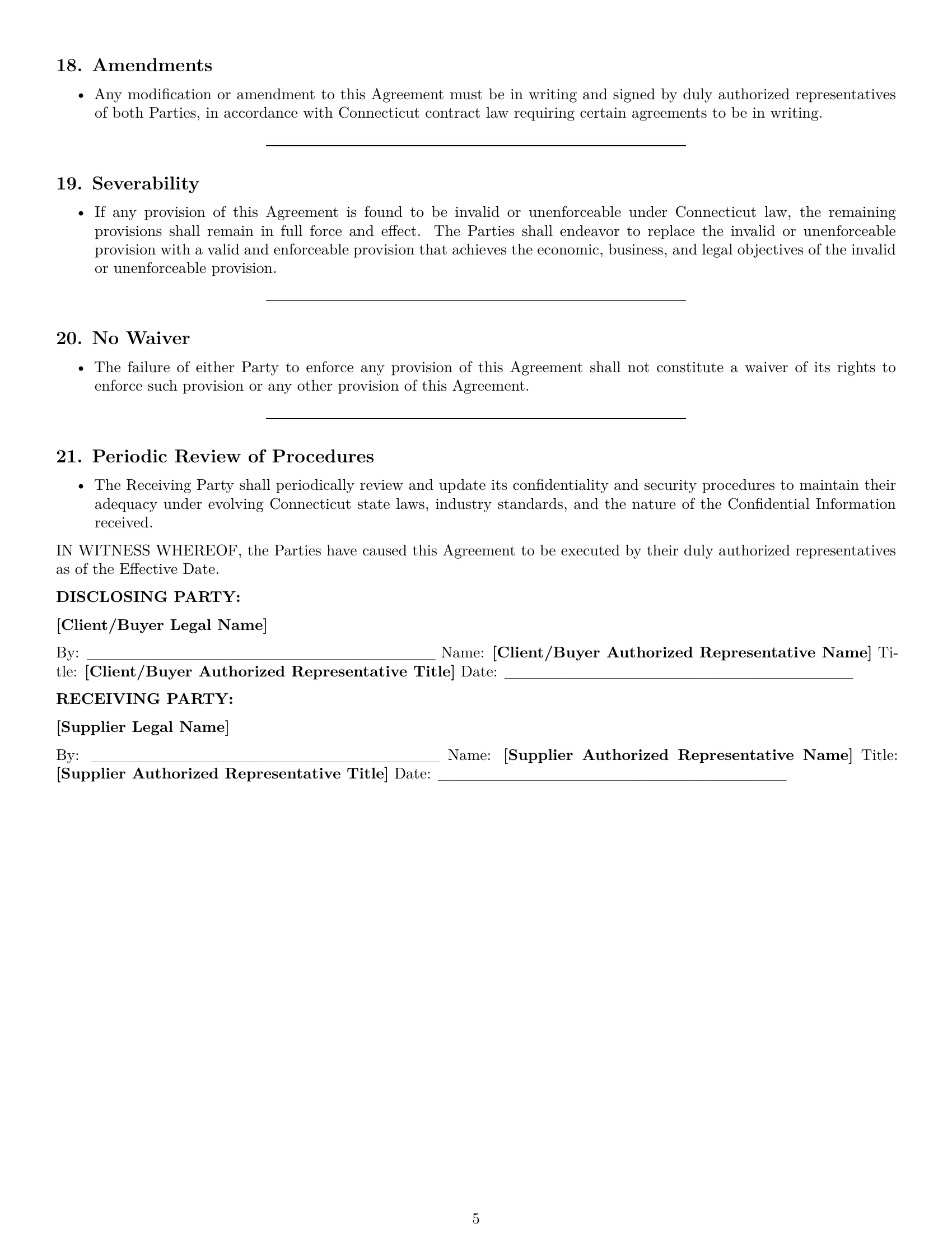 Preview page 5 of Pro Connecticut supplier nda template