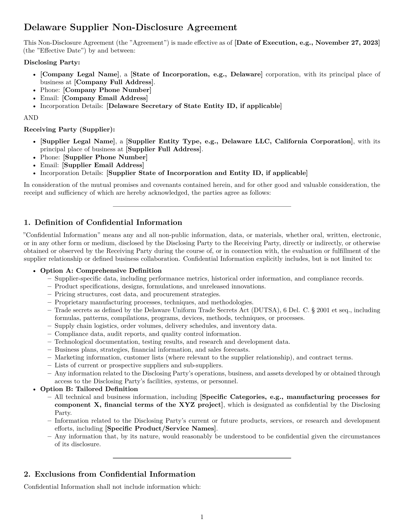 Preview page 1 of Pro Delaware supplier nda template