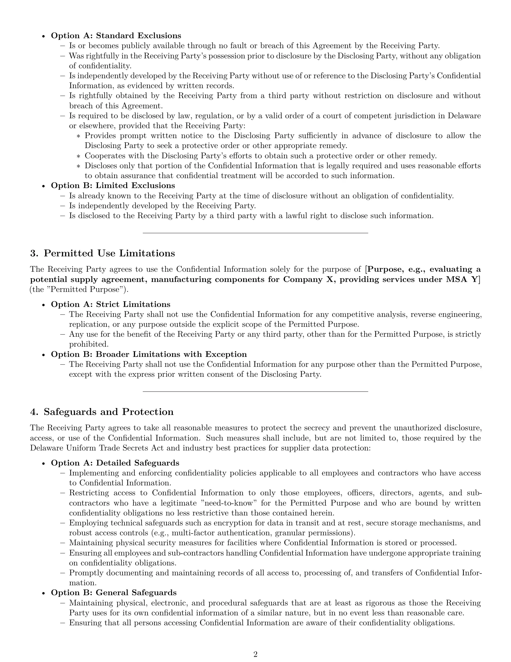 Preview page 2 of Pro Delaware supplier nda template