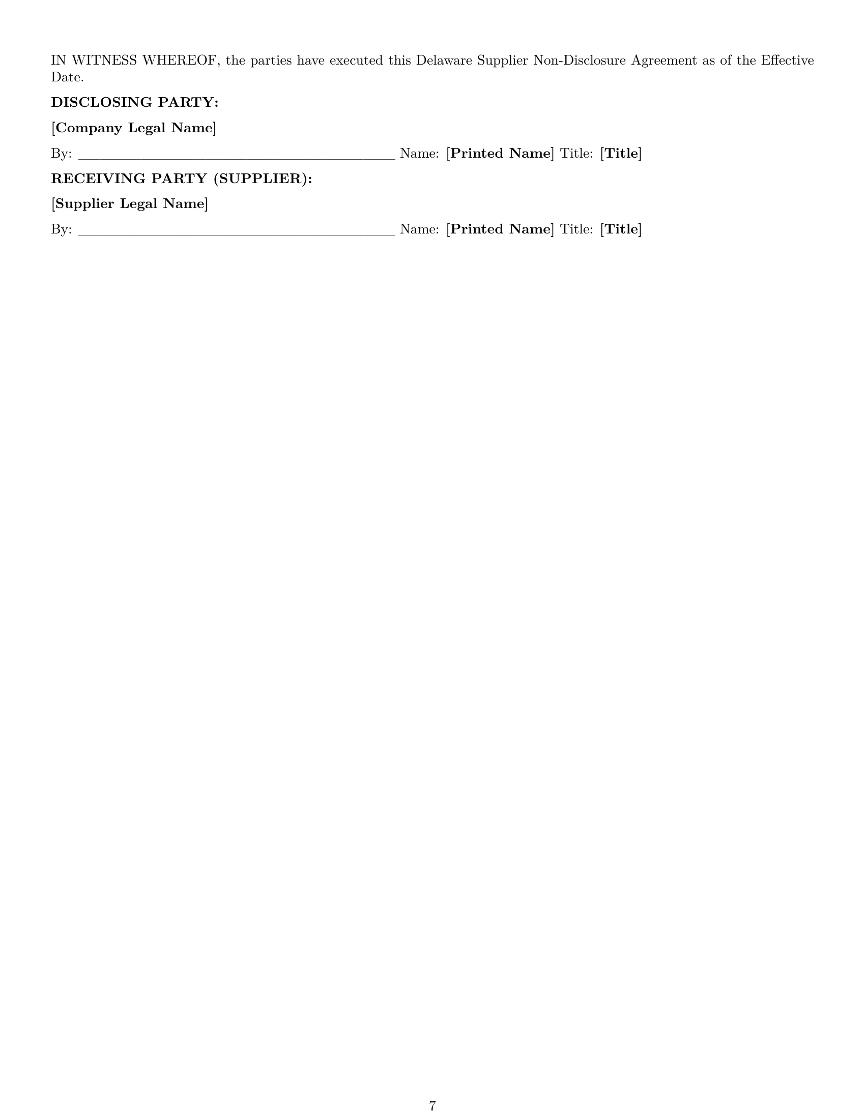 Preview page 7 of Pro Delaware supplier nda template