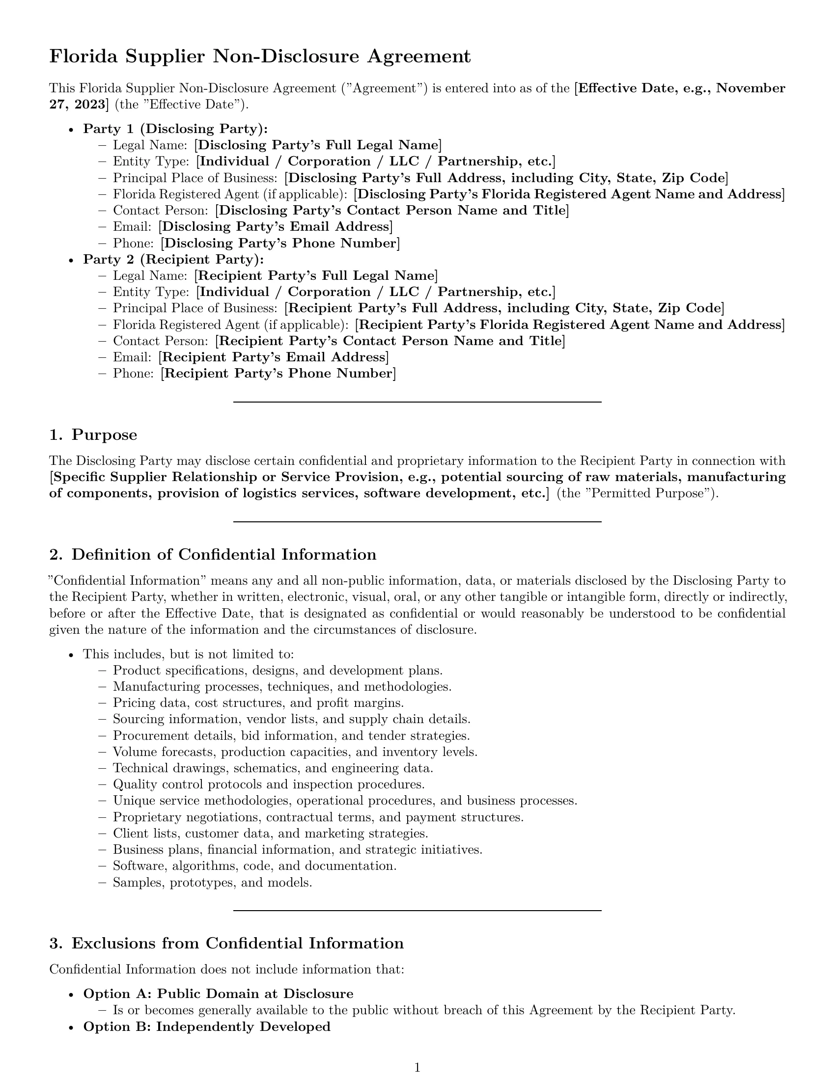Preview page 1 of Pro Florida supplier nda template