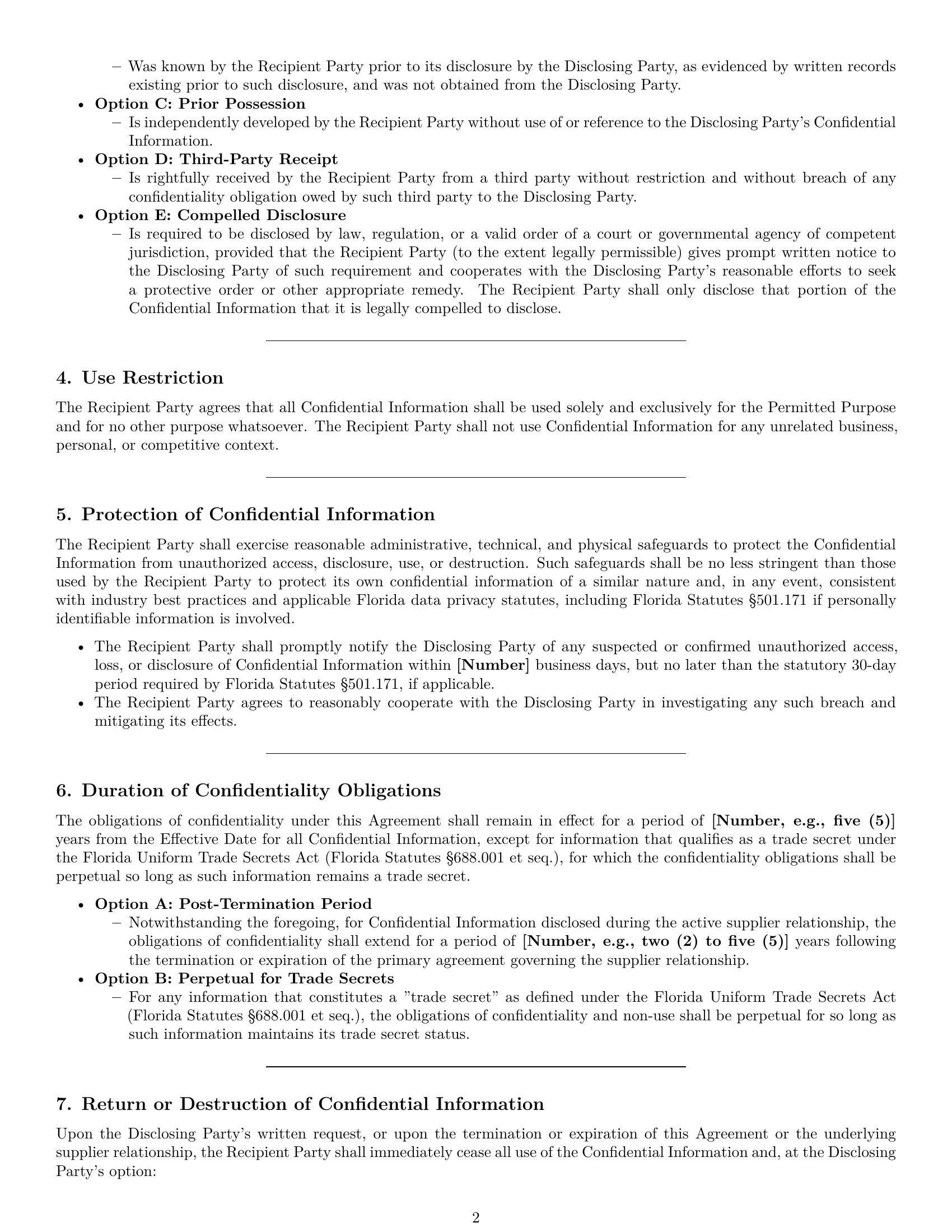 Preview page 2 of Pro Florida supplier nda template