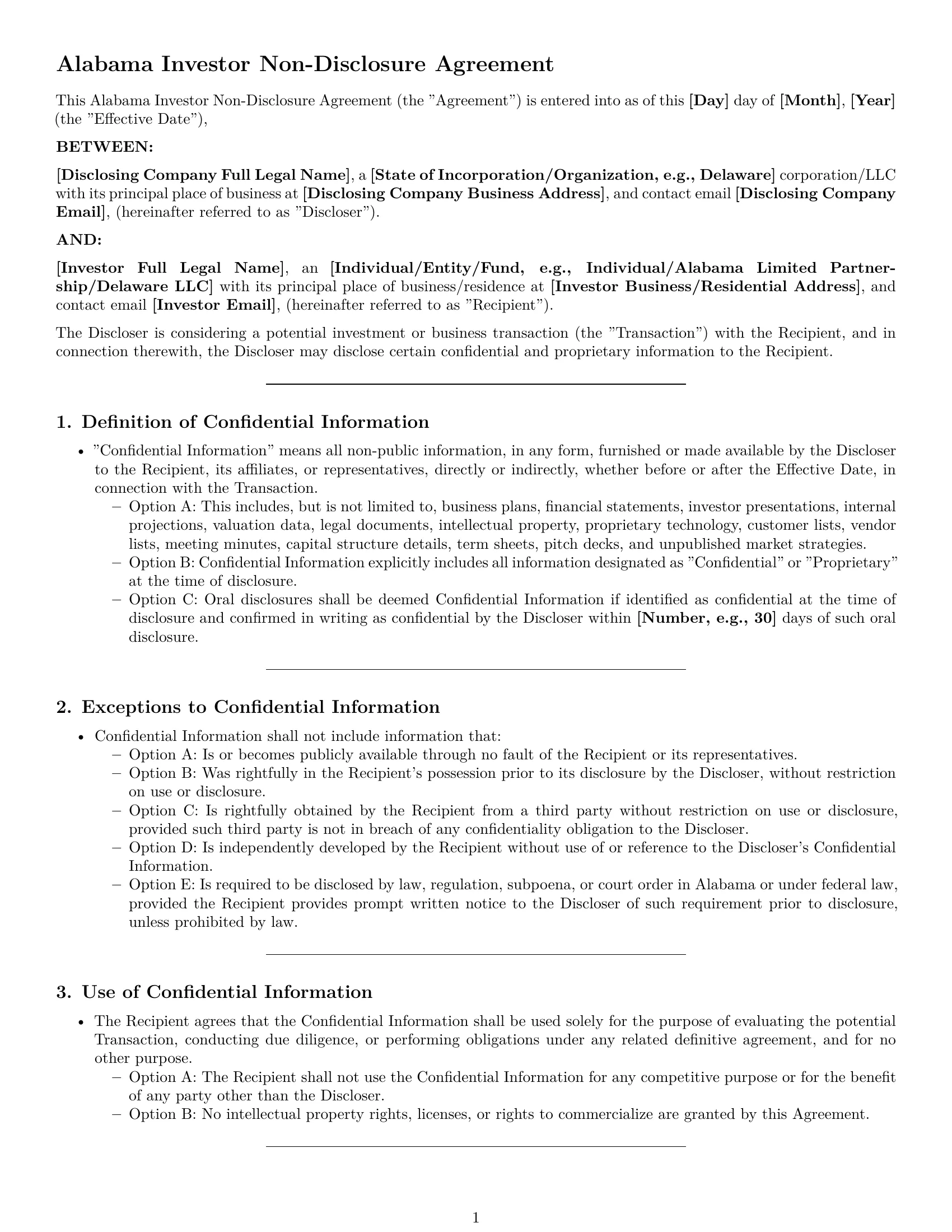 Preview page 1 of Pro Alabama investor nda template