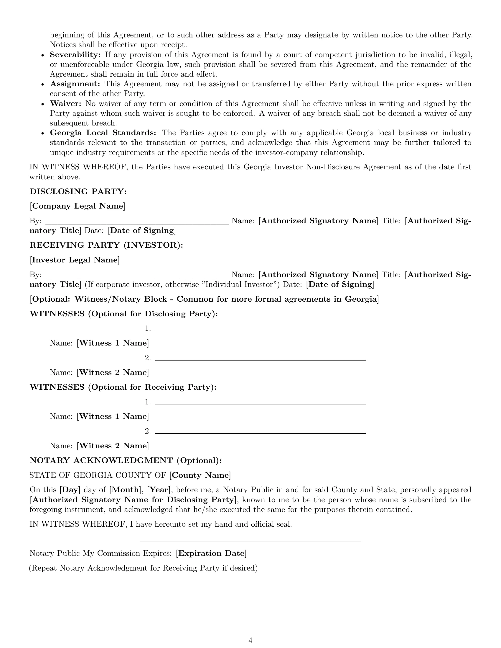 Preview page 4 of Pro Georgia investor nda template
