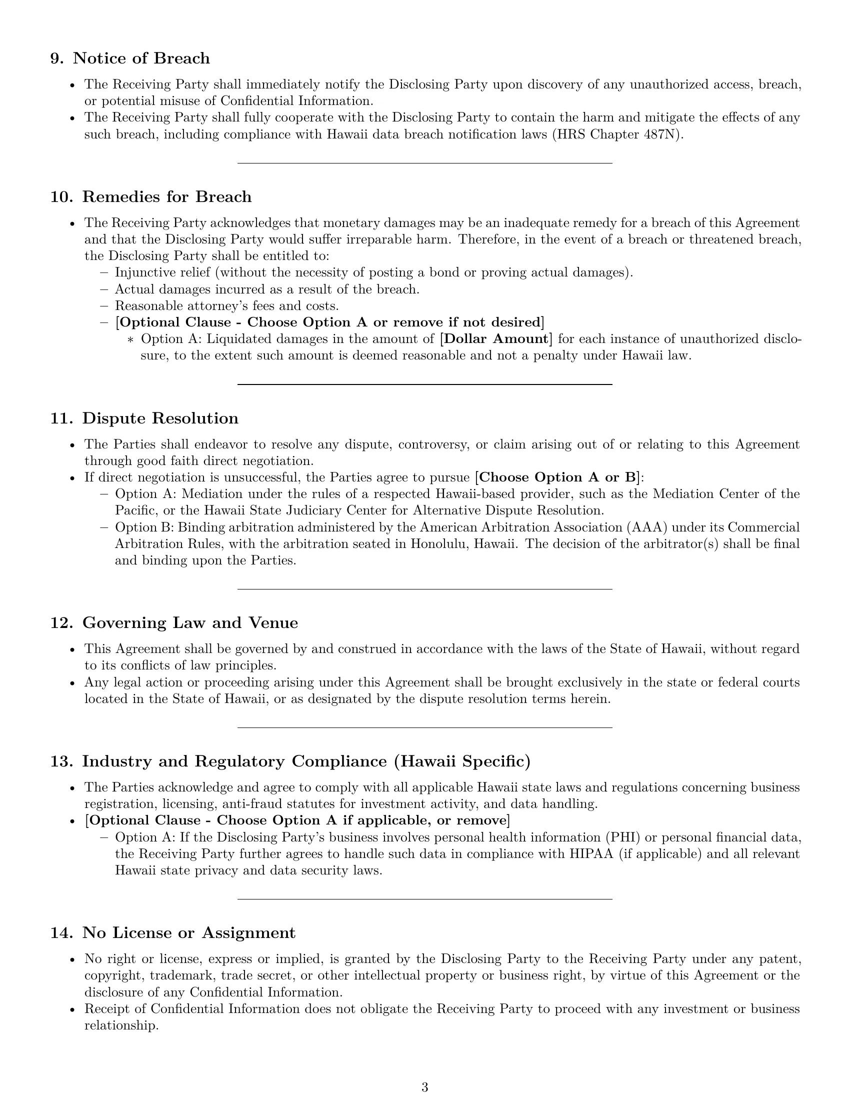 Preview page 3 of Pro Hawaii investor nda template