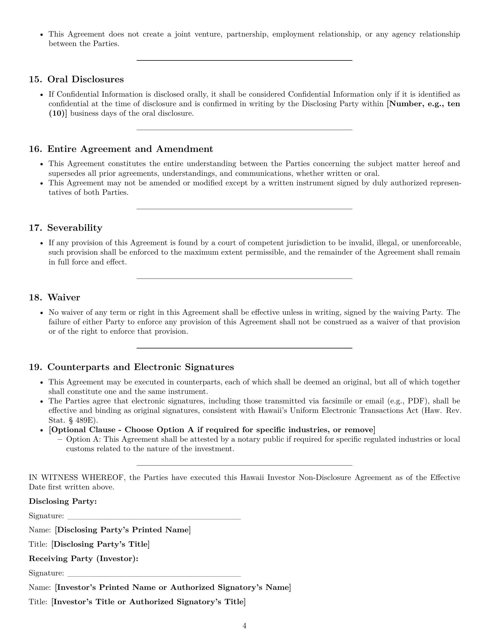 Preview page 4 of Pro Hawaii investor nda template
