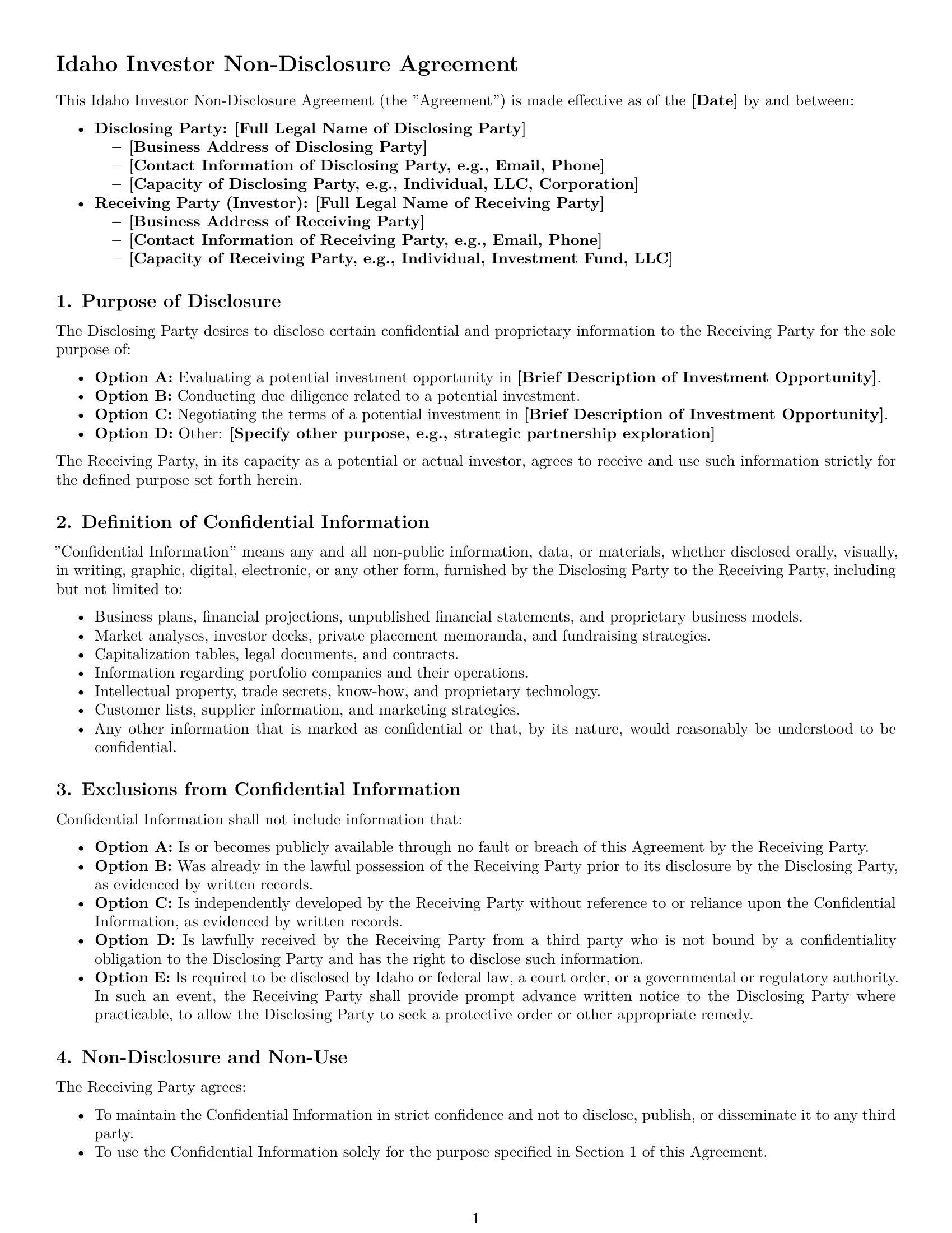 Preview page 1 of Pro Idaho investor nda template