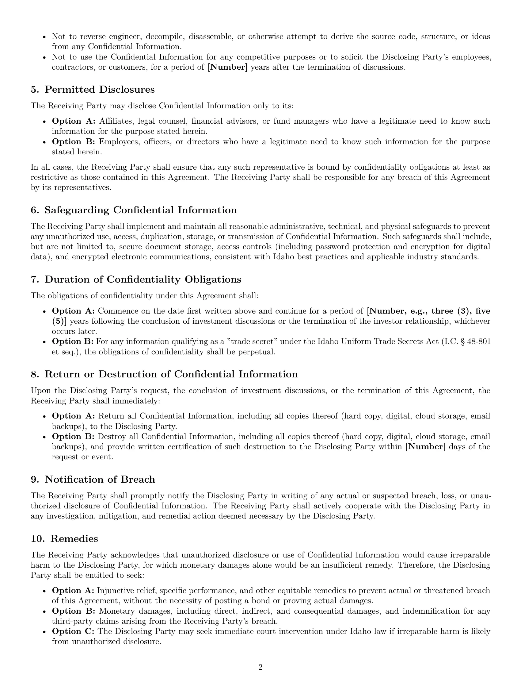 Preview page 2 of Pro Idaho investor nda template